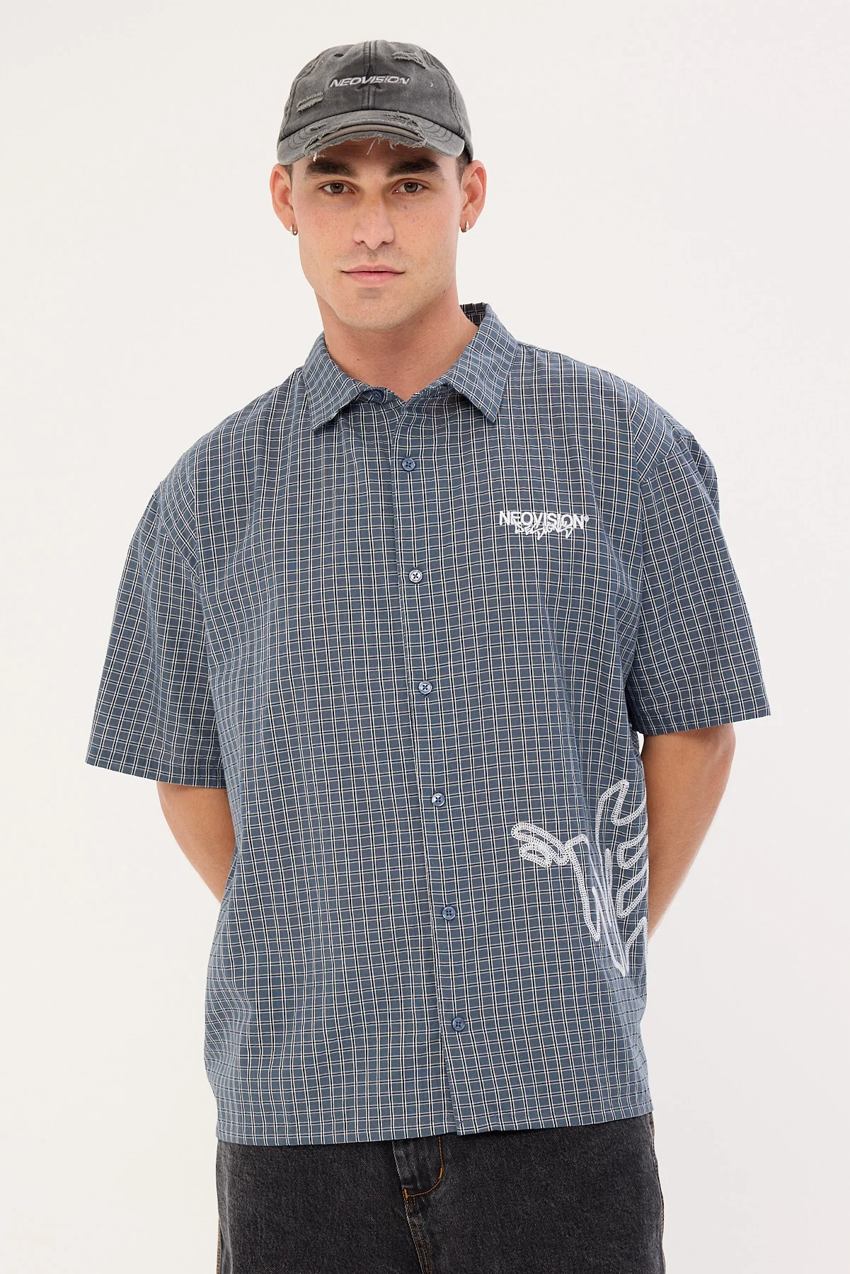 Neovision Reflekt Check Oversize Shirt Dark Teal Check - Image 2