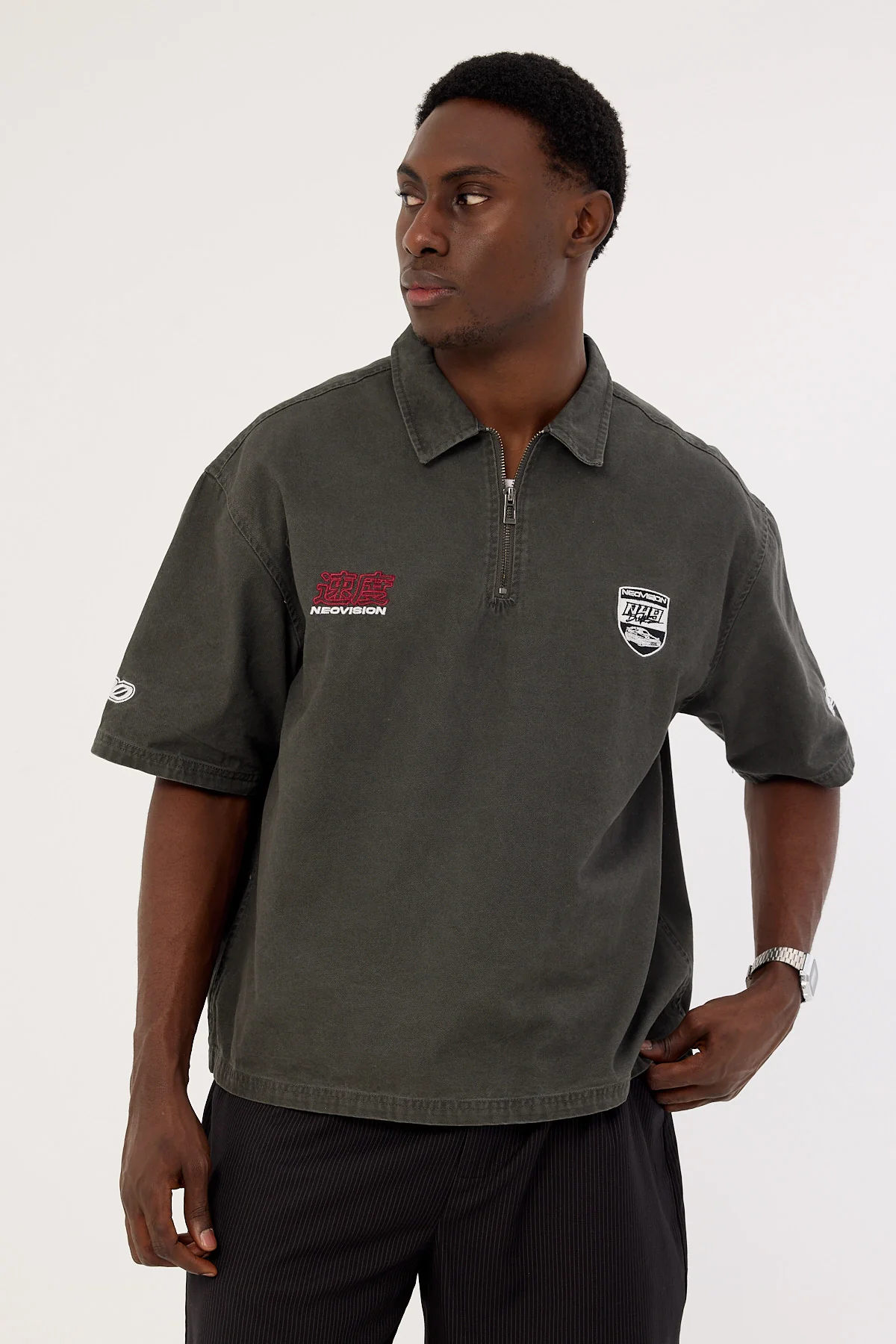 Neovision Reserved Cropped Quarter Zip Polo Charcoal - Image 2