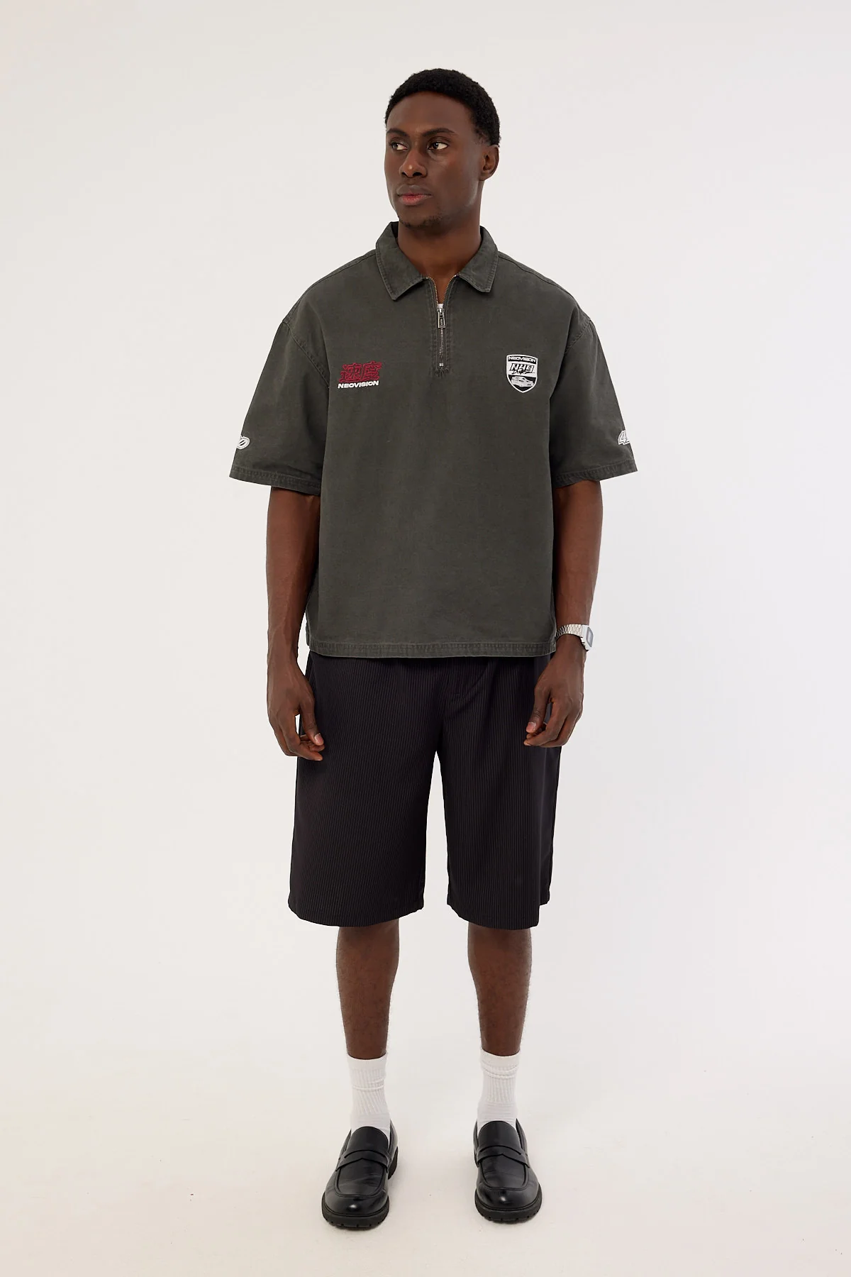 Neovision Reserved Cropped Quarter Zip Polo Charcoal - Image 3