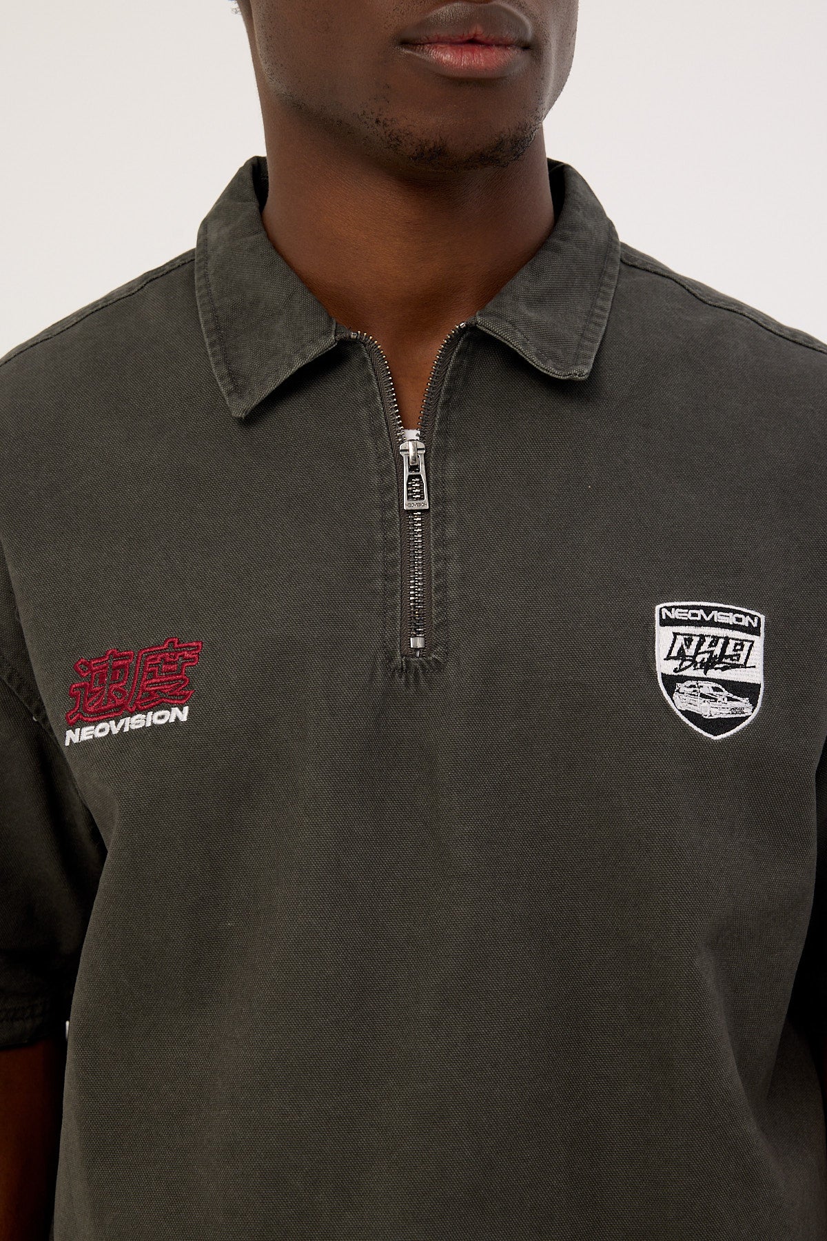Neovision Reserved Cropped Quarter Zip Polo Charcoal - Image 4