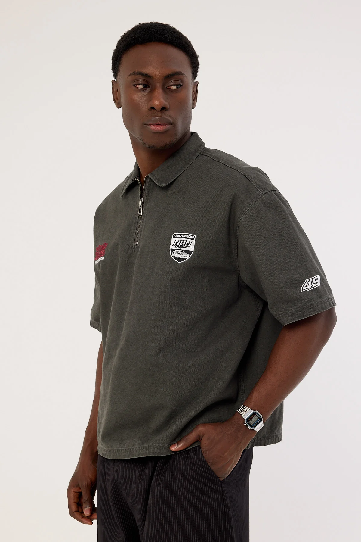 Neovision Reserved Cropped Quarter Zip Polo Charcoal - Image 5