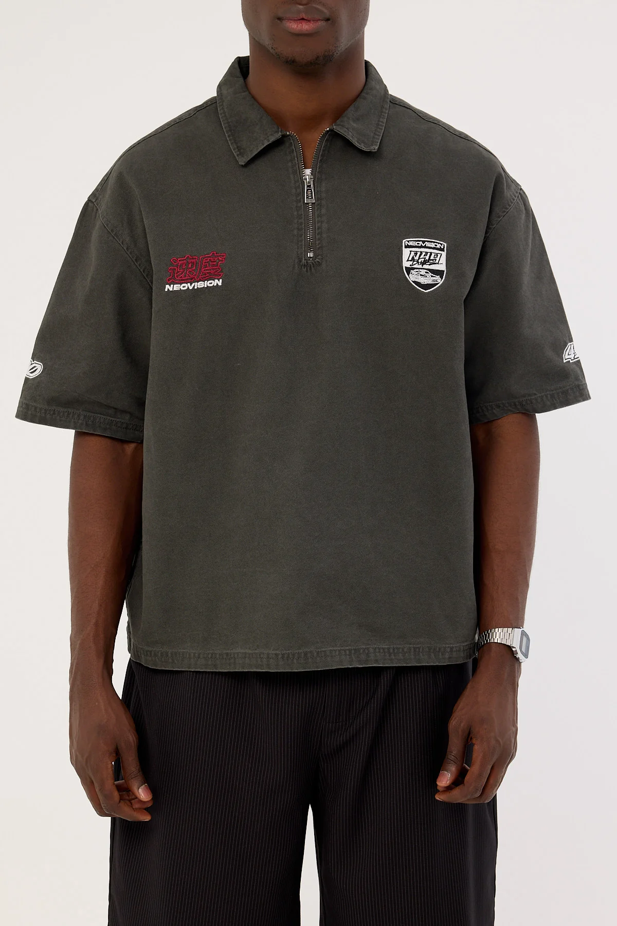 Neovision Reserved Cropped Quarter Zip Polo Charcoal - Image 7