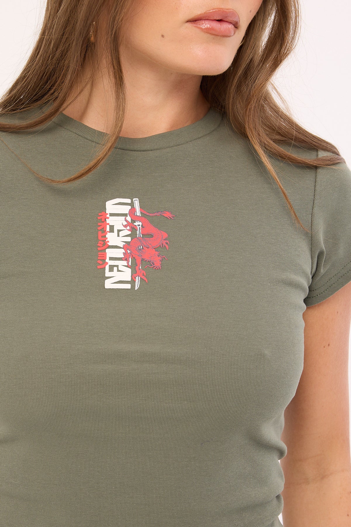 Neovision Riyu Baby Tee Khaki Green - Image 3