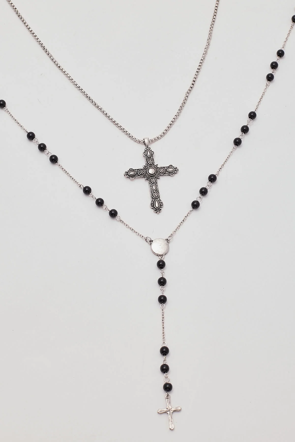 Neovision Rosary Beads Necklace 2 Pack Antique Silver