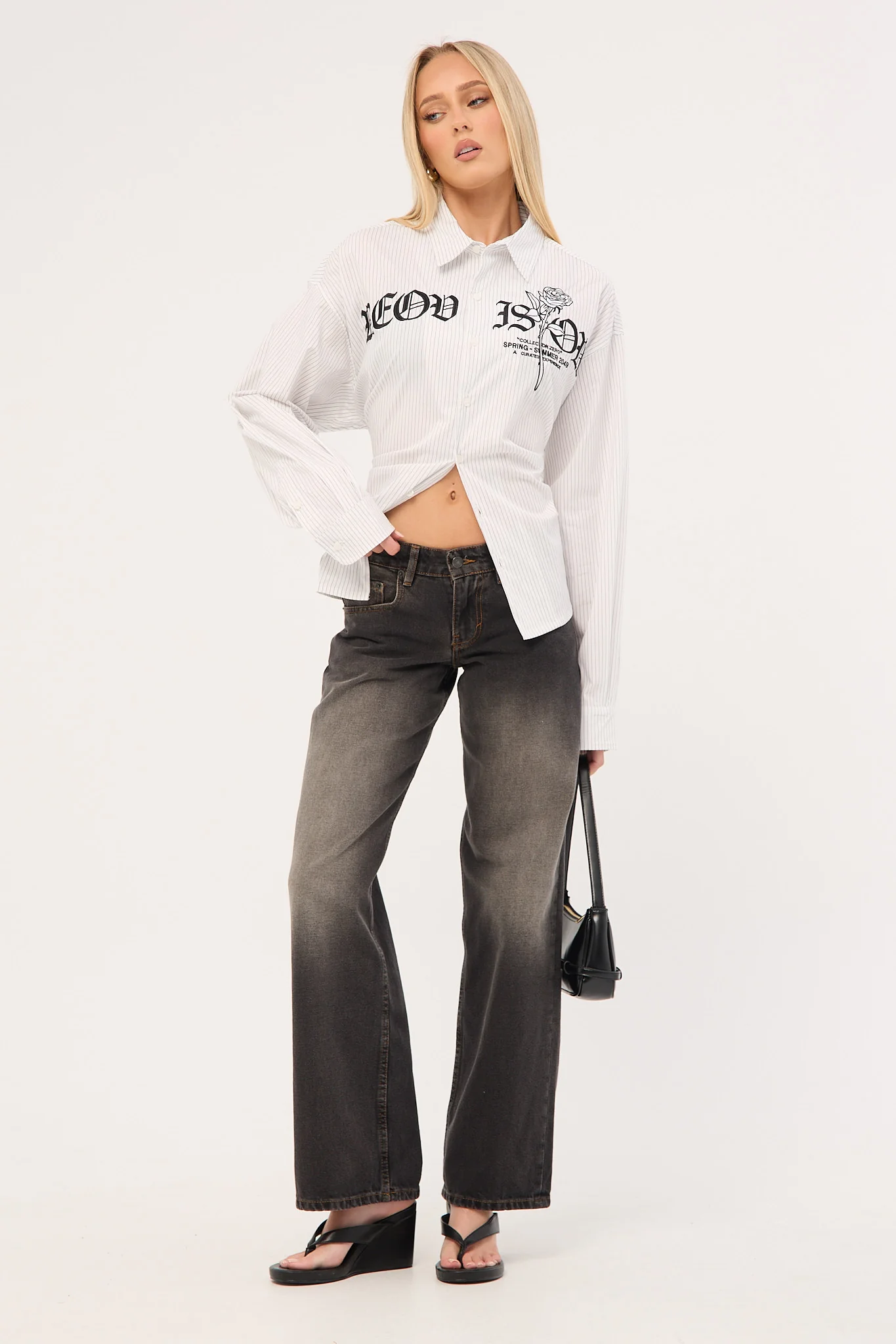 Neovision Rosebud Oversize Cropped  Long Sleeve Shirt White/Black Stripe - Image 3