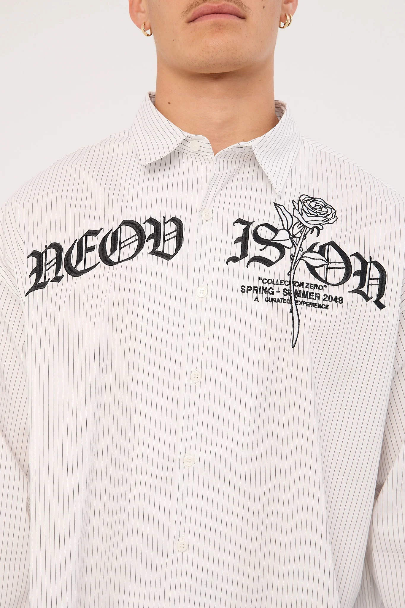 Neovision Rosebud Oversize Cropped  Long Sleeve Shirt White/Black Stripe - Image 7