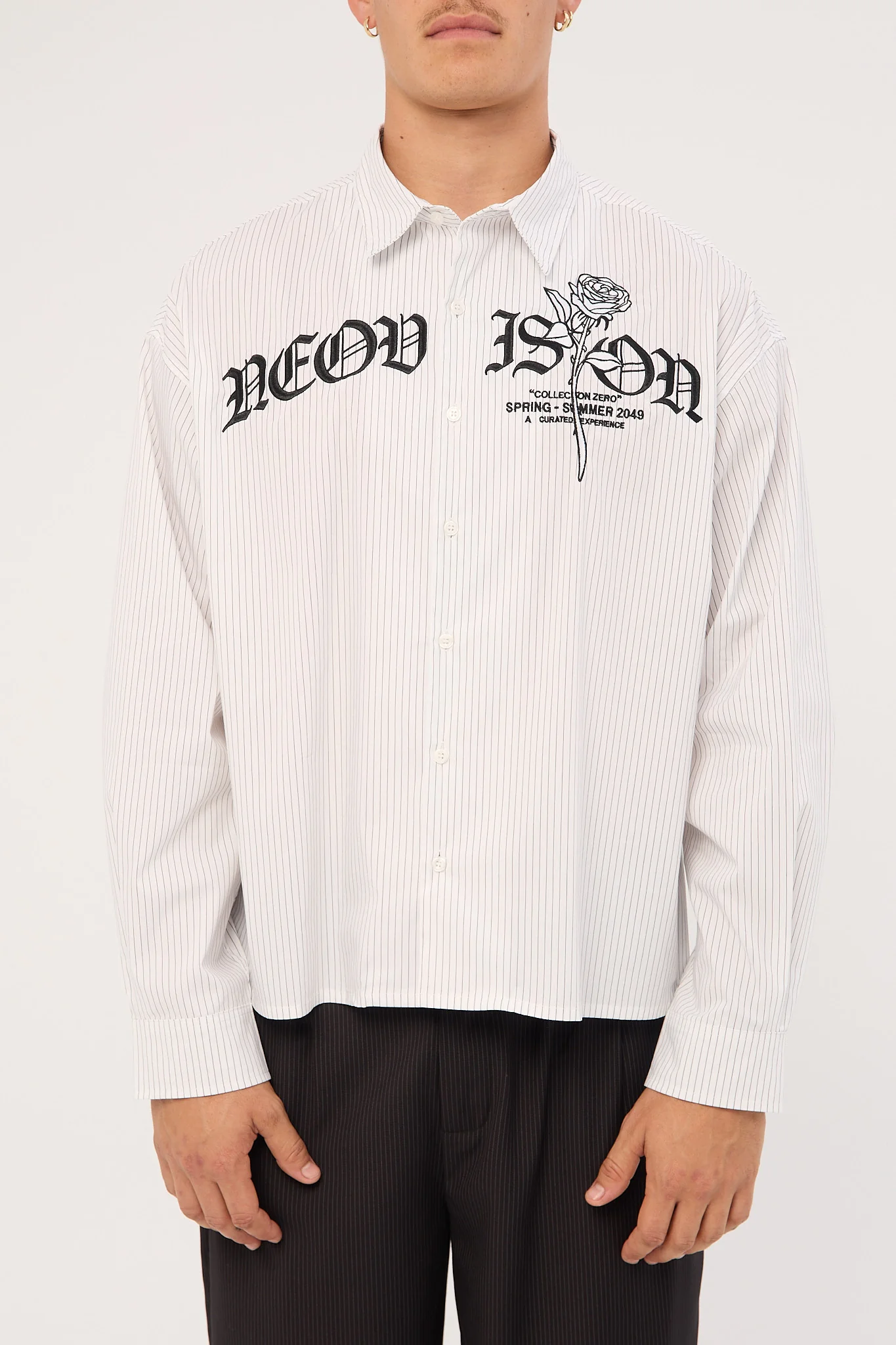 Neovision Rosebud Oversize Cropped  Long Sleeve Shirt White/Black Stripe - Image 8