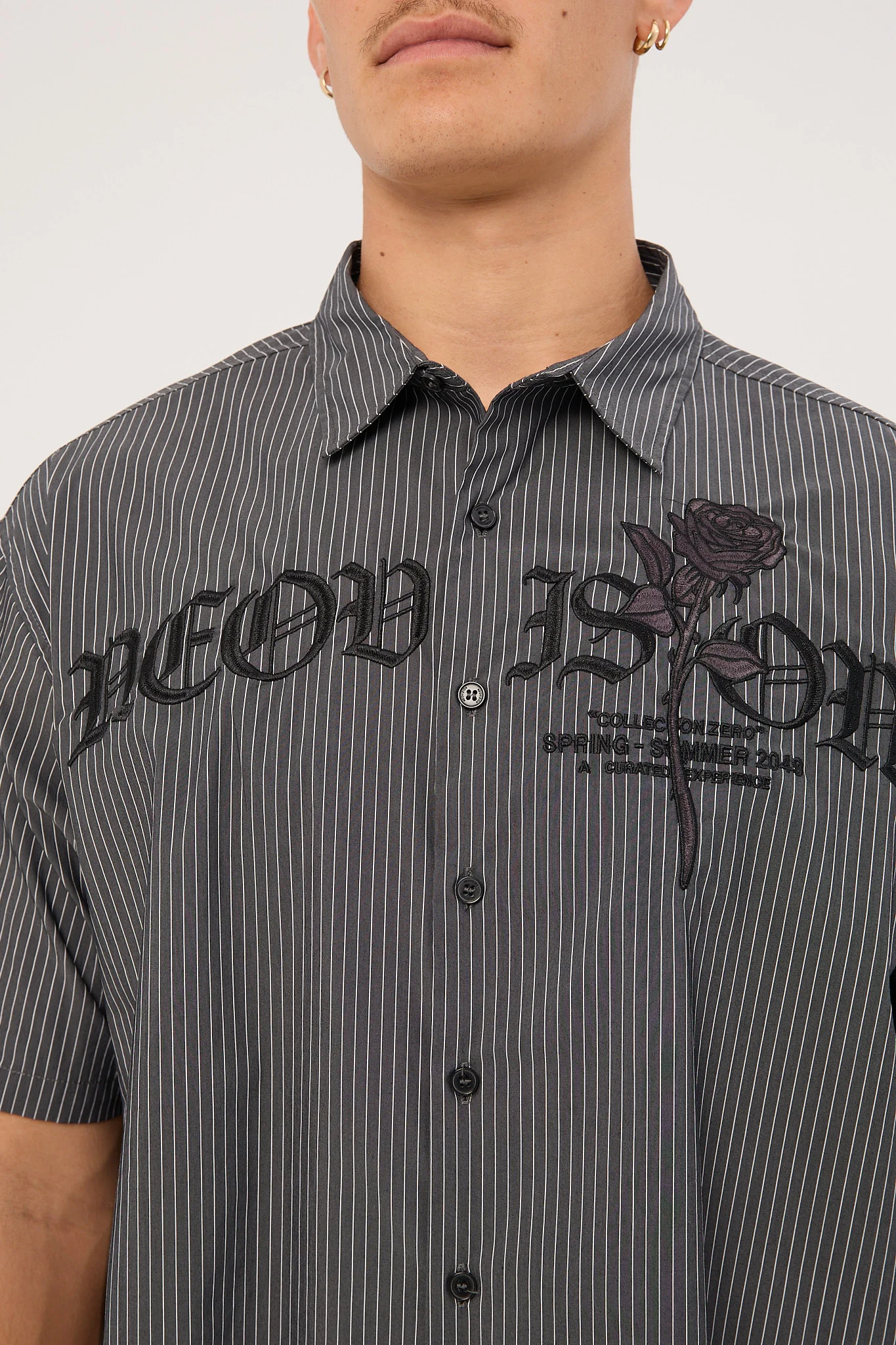 Neovision Rosebud Oversize Cropped Shirt Black/White Stripe - Image 8