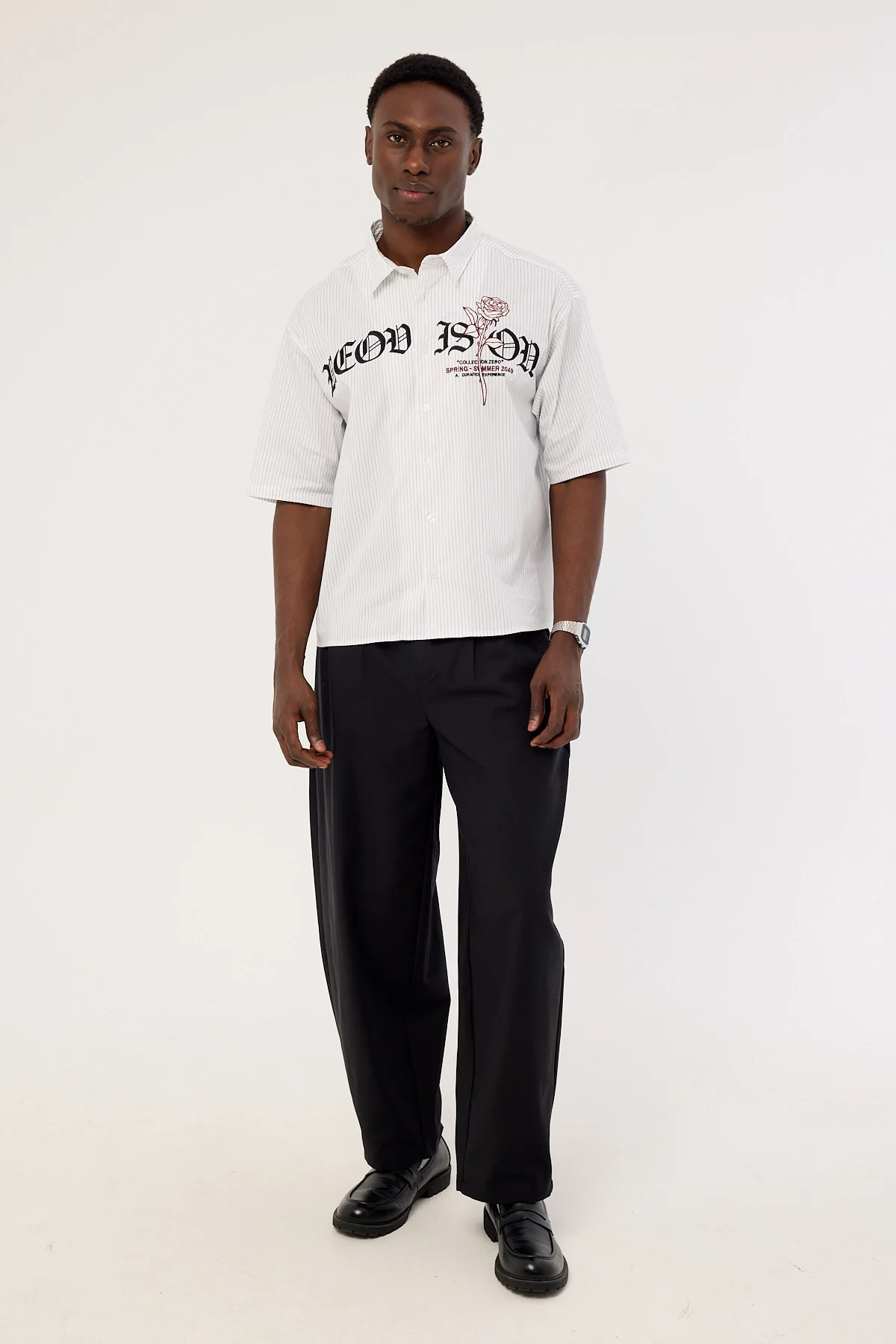 Neovision Rosebud Oversize Cropped Shirt White/Black Stripe - Image 2