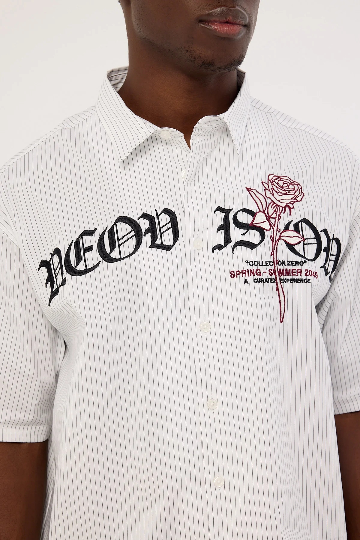 Neovision Rosebud Oversize Cropped Shirt White/Black Stripe - Image 3