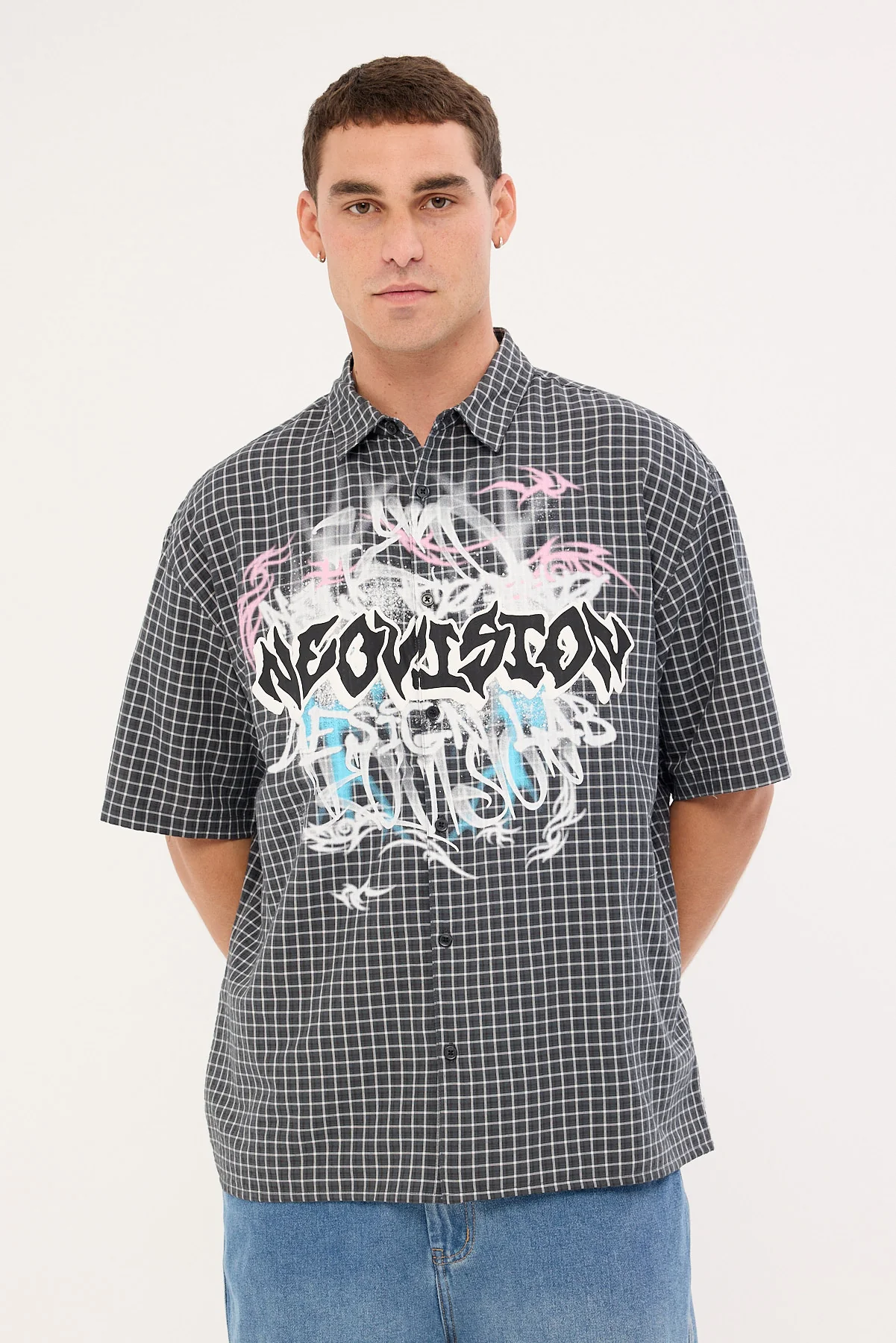 Neovision Scrawl Check Oversize Shirt Black/Grey - Image 3