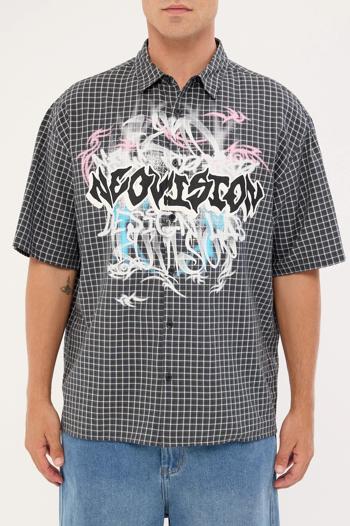 Neovision Scrawl Check Oversize Shirt Black/Grey - Image 7