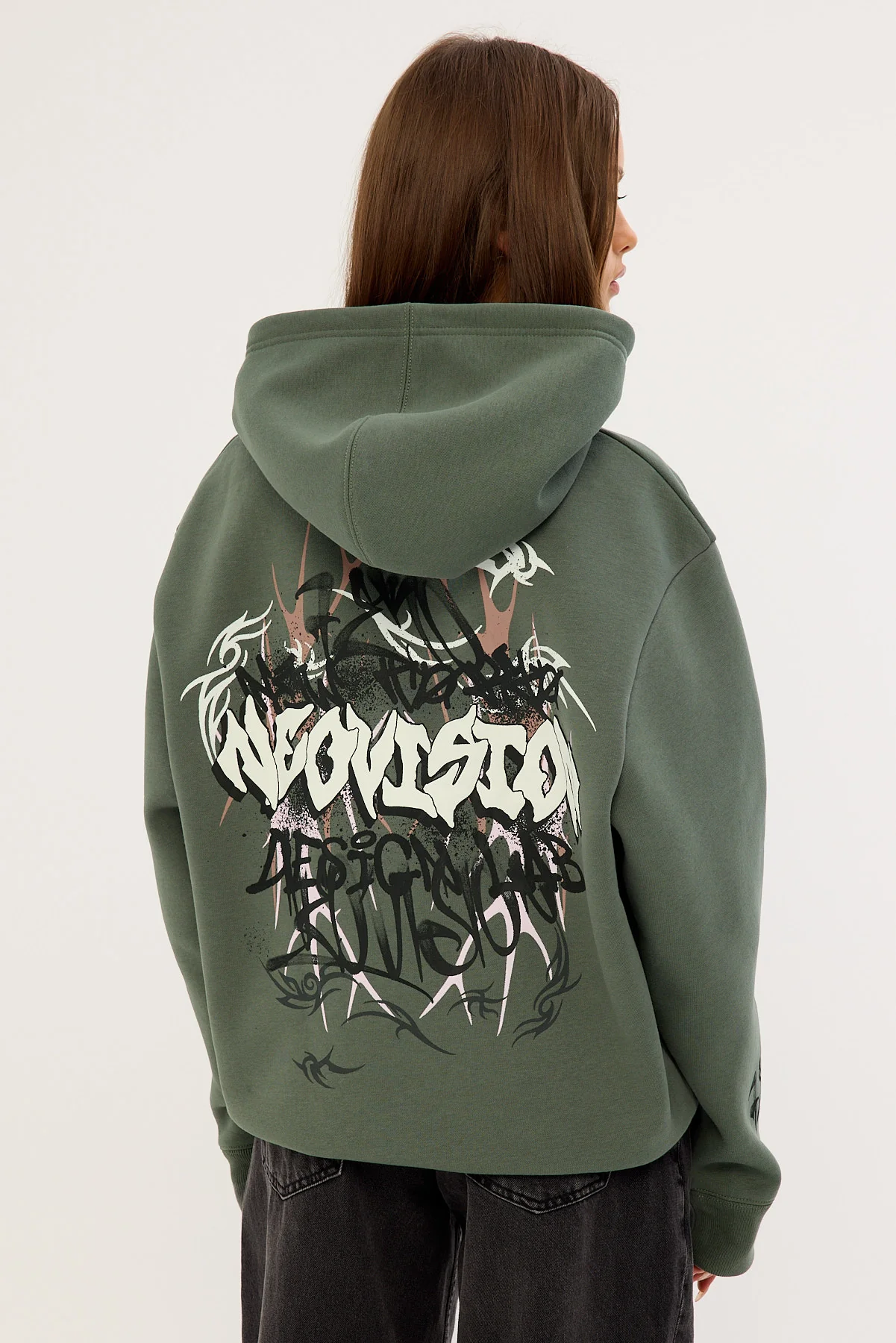 Neovision Scrawl Relaxed Hoodie Khaki Green - Image 2