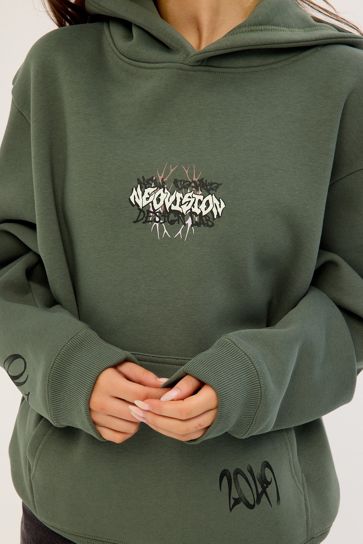 Neovision Scrawl Relaxed Hoodie Khaki Green - Image 4