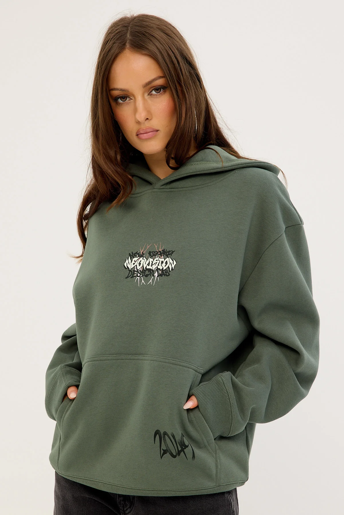 Neovision Scrawl Relaxed Hoodie Khaki Green - Image 5