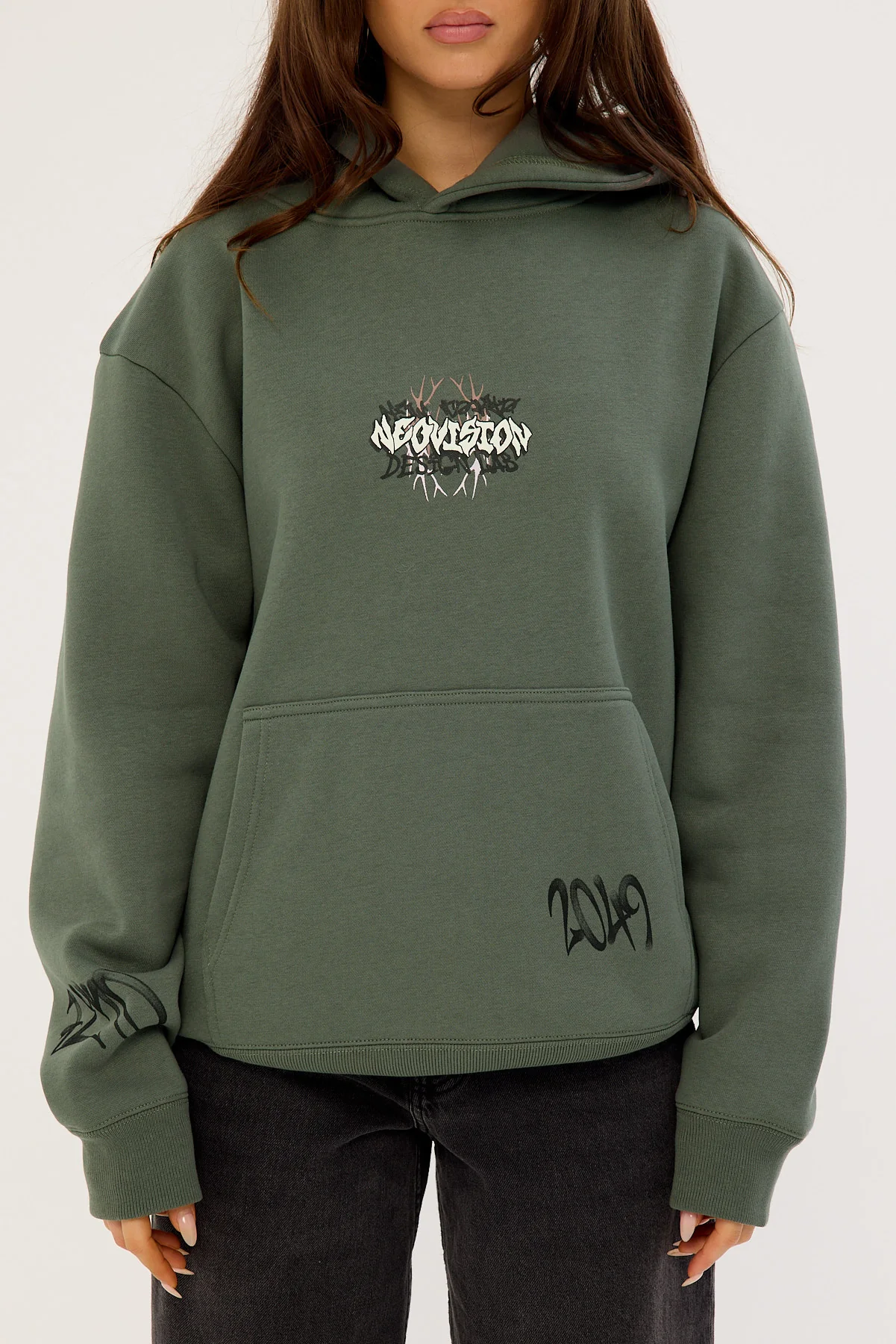 Neovision Scrawl Relaxed Hoodie Khaki Green - Image 7