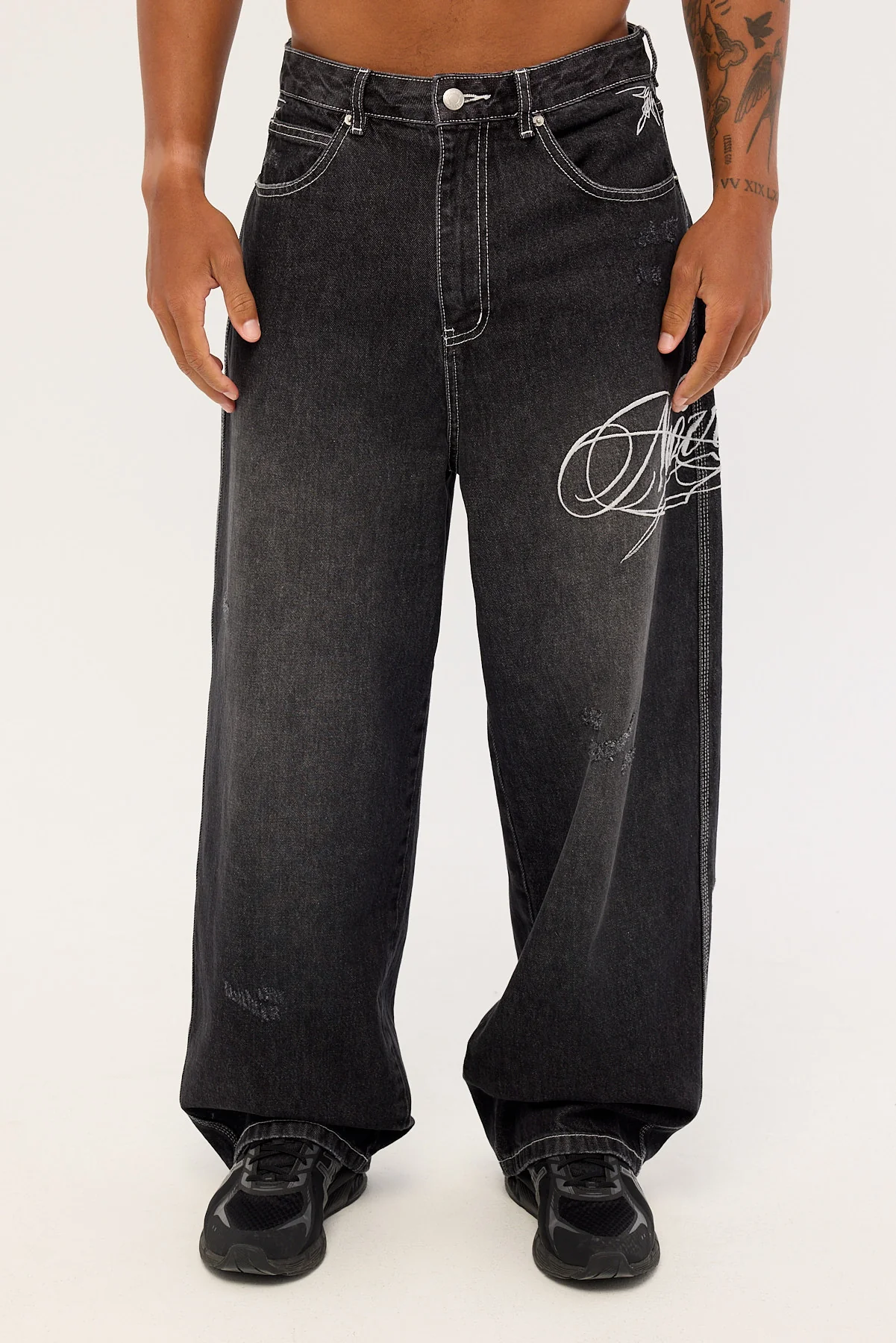 Neovision Scripture Behemoth Super Baggy Jean Dirty Washed Black - Image 7