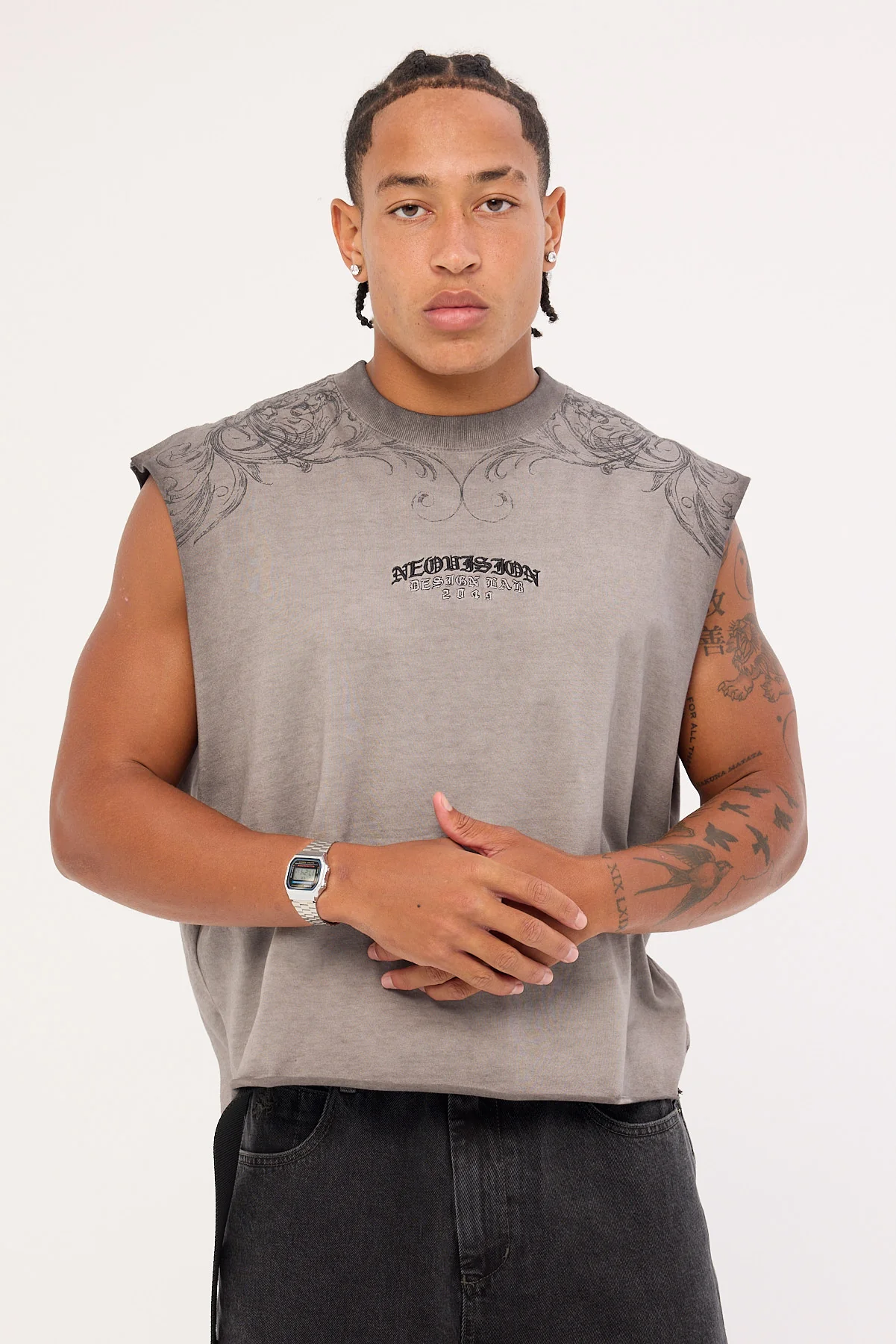 Neovision Shroud Cropped Muscle Tank Heavy Pigment Grey - Image 3