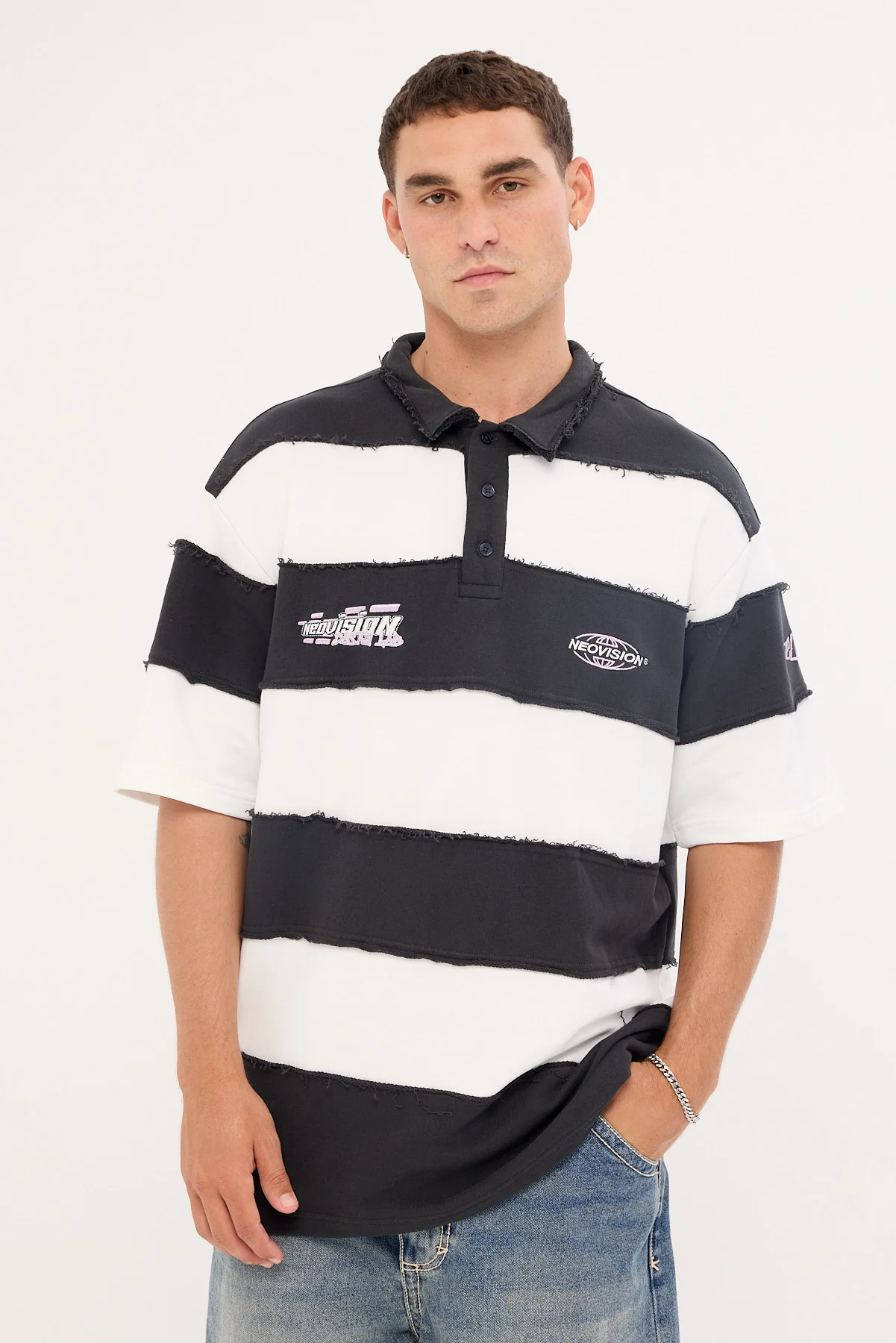 Neovision Slash Short Sleeve Oversize Polo Black/White