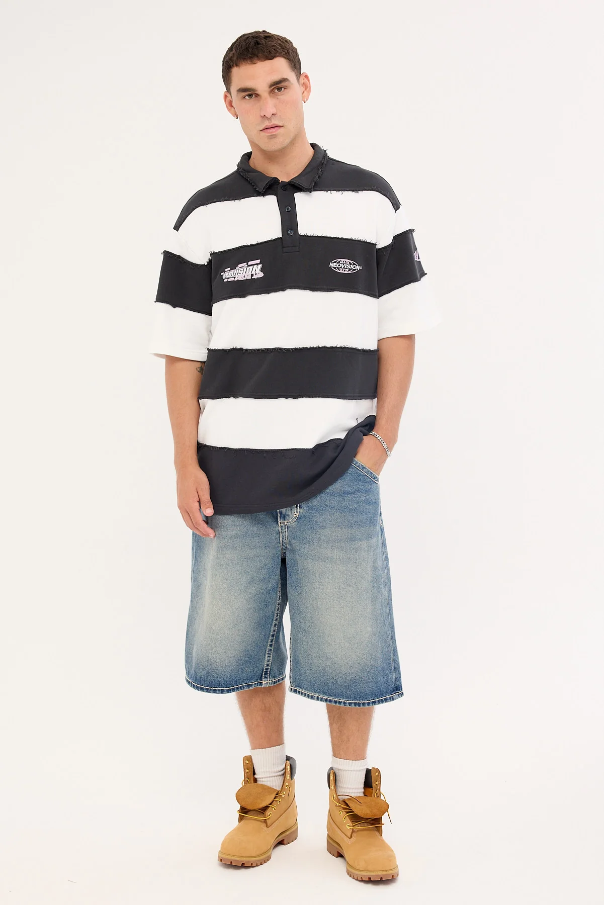Neovision Slash Short Sleeve Oversize Polo Black/White - Image 2
