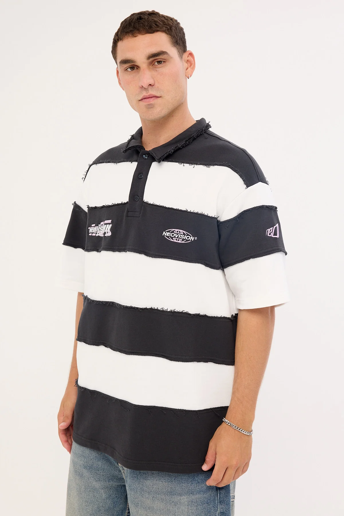 Neovision Slash Short Sleeve Oversize Polo Black/White - Image 4