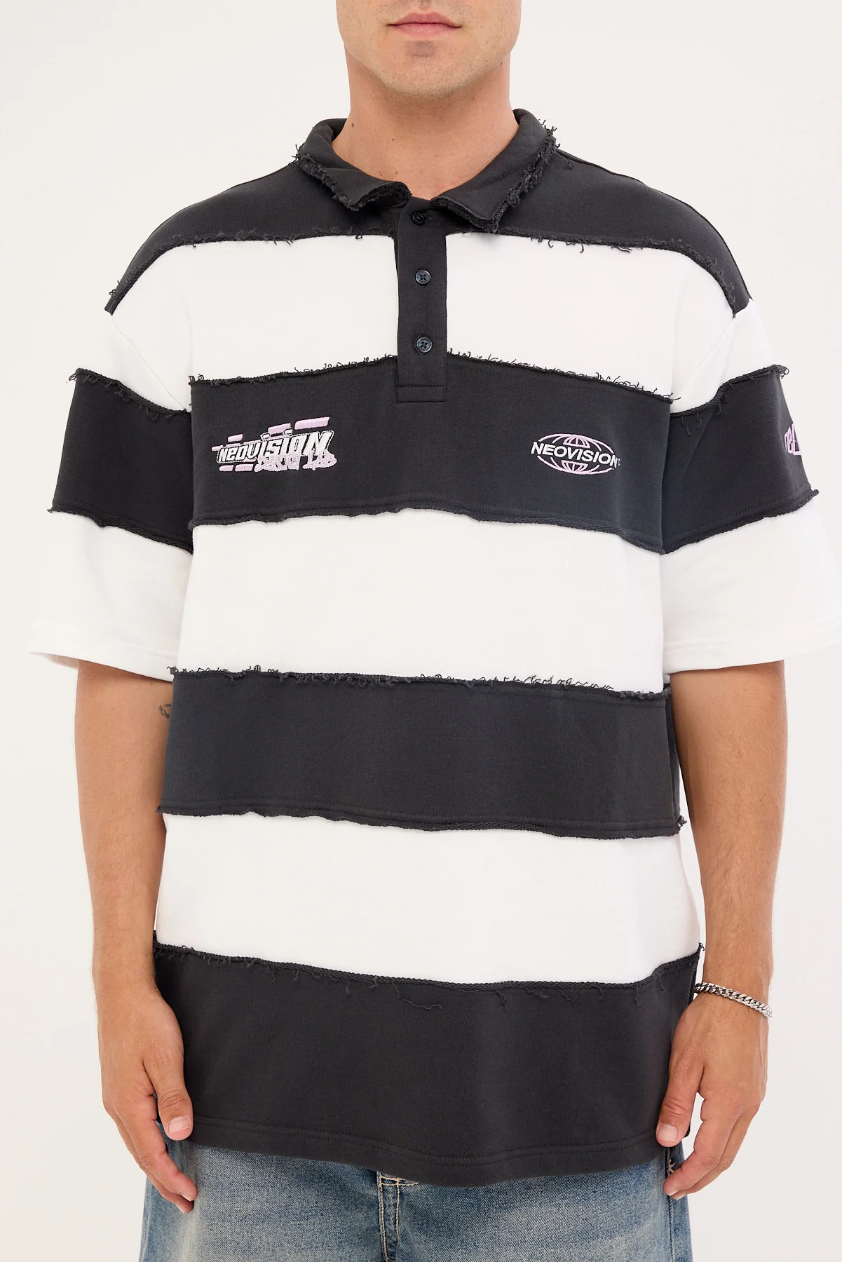 Neovision Slash Short Sleeve Oversize Polo Black/White - Image 6