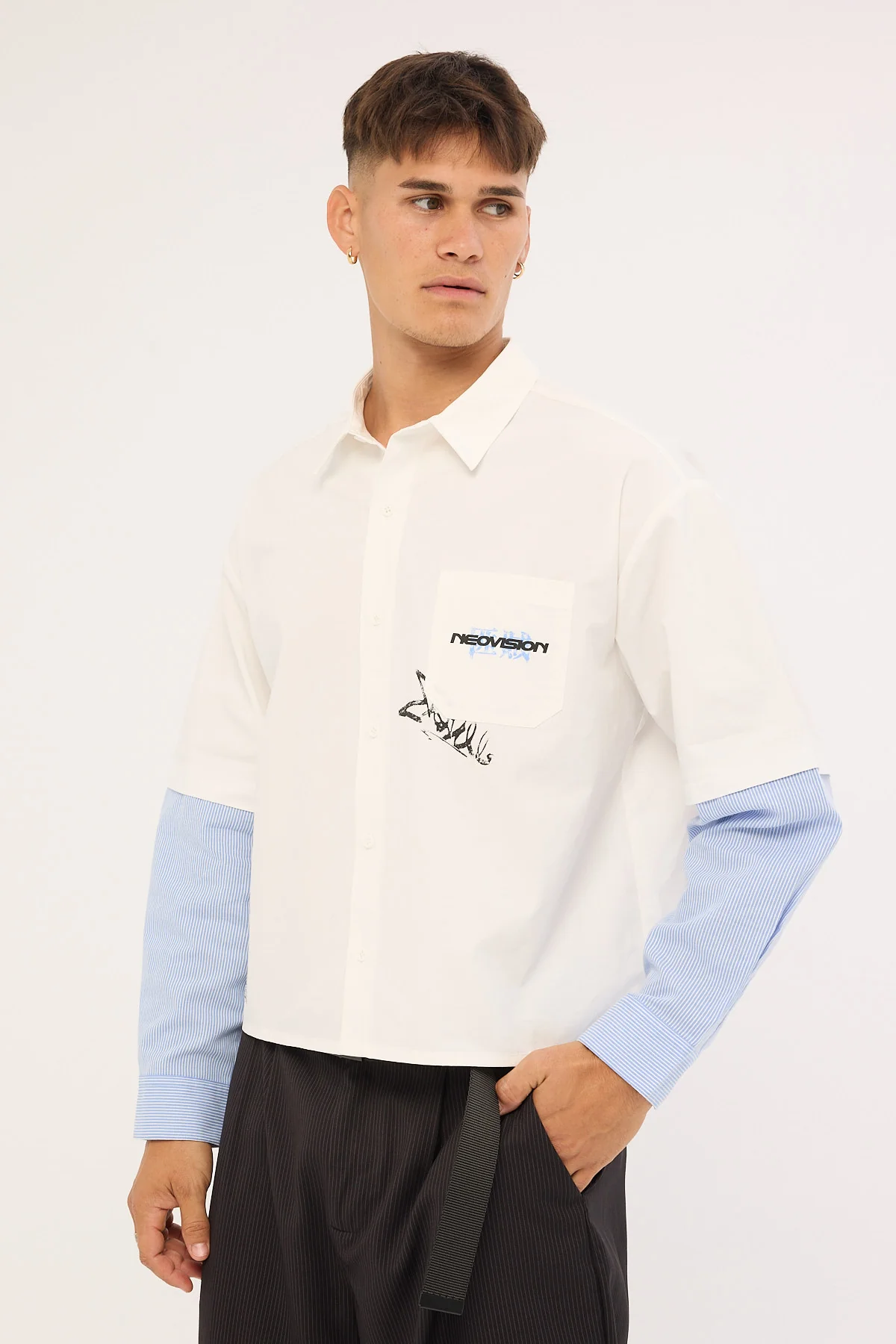 Neovision Smudge Cropped Long Sleeve Shirt White - Image 4
