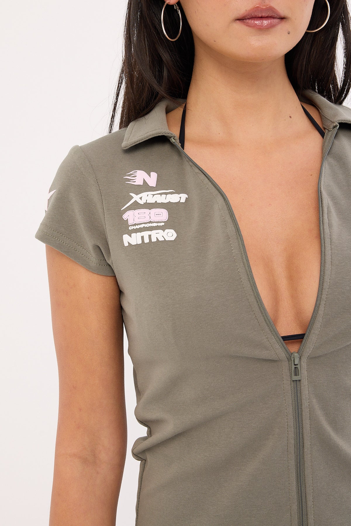 Neovision Spoiler Zip Through Polo Tee Khaki Green - Image 4