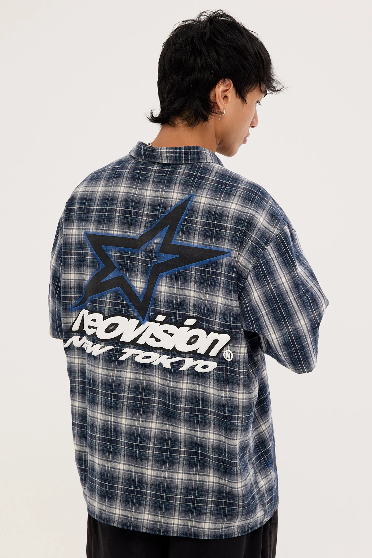 Neovision Stratus Flannel Oversize Shirt Navy Check - Image 6