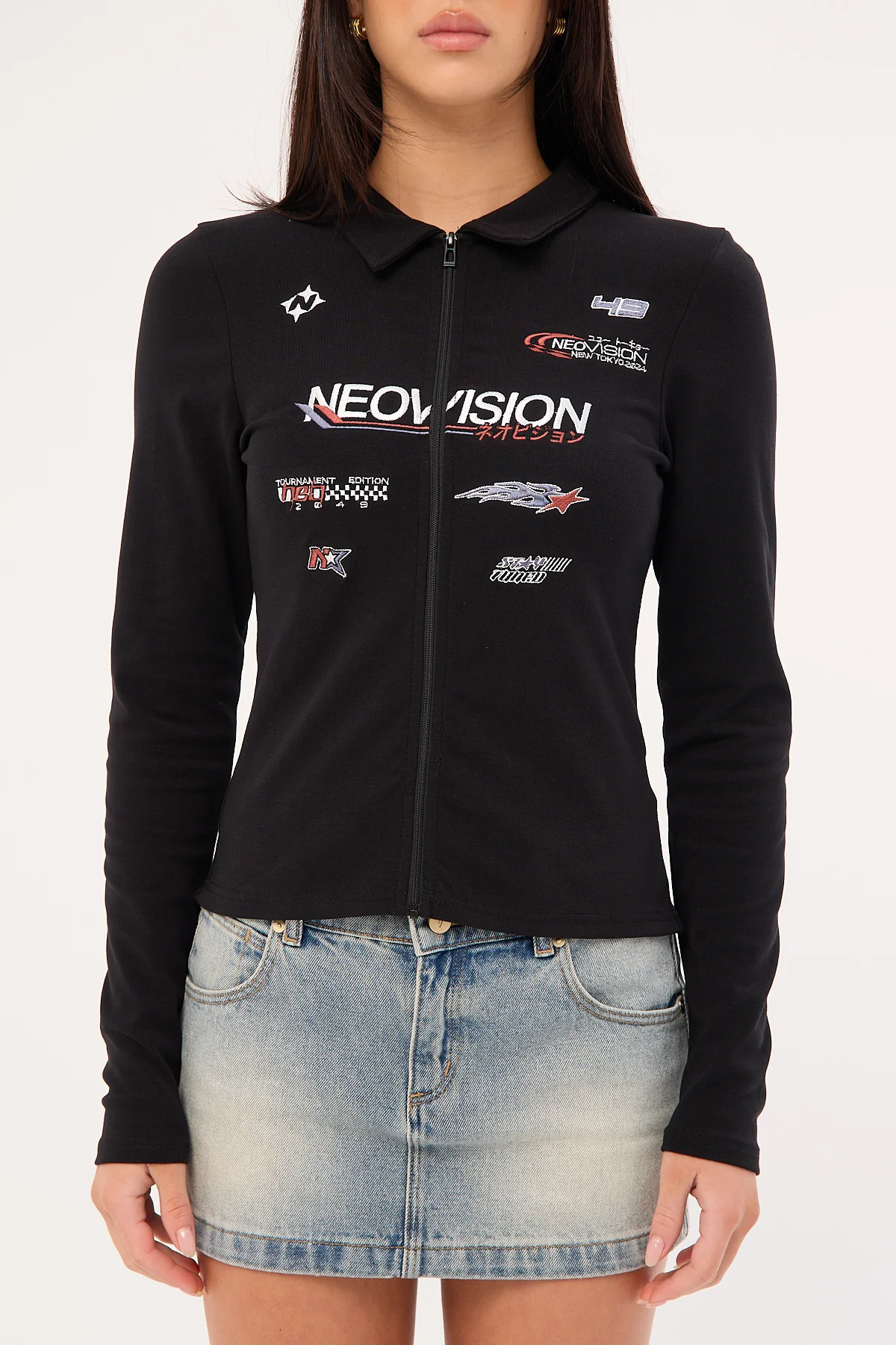 Neovision Surge Long Sleeve Zip Through Polo Tee Black - Image 7