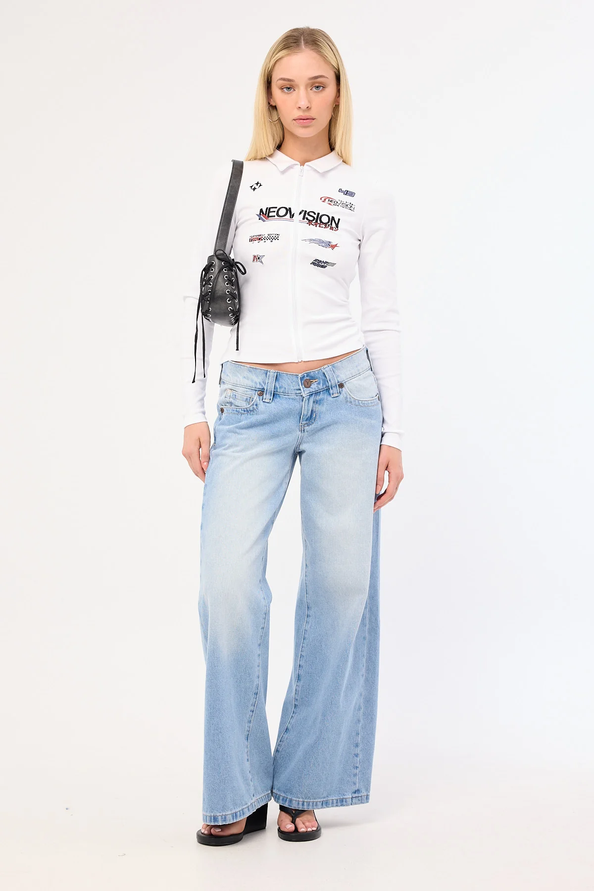 Neovision Surge Long Sleeve Zip Through Polo Tee White - Image 2