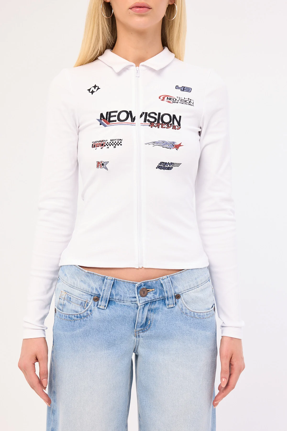 Neovision Surge Long Sleeve Zip Through Polo Tee White - Image 5