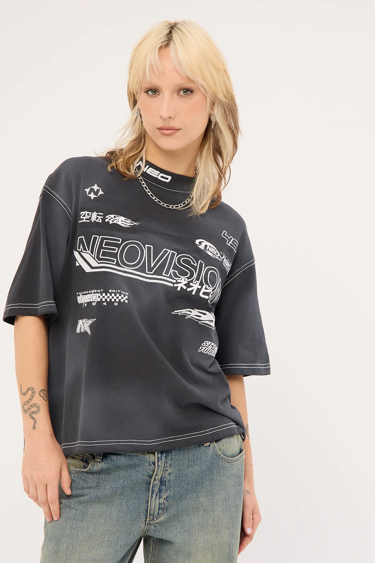 Neovision Surge Oversized Cropped Super Heavy Tee Sunfade Acid Grey - Image 4