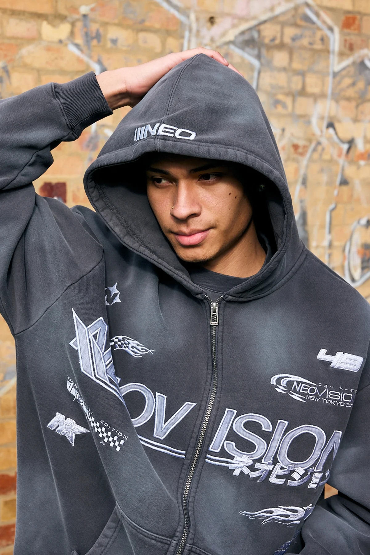 Neovision Surge Zip Through Street Hoodie Sunfade Black - Image 5