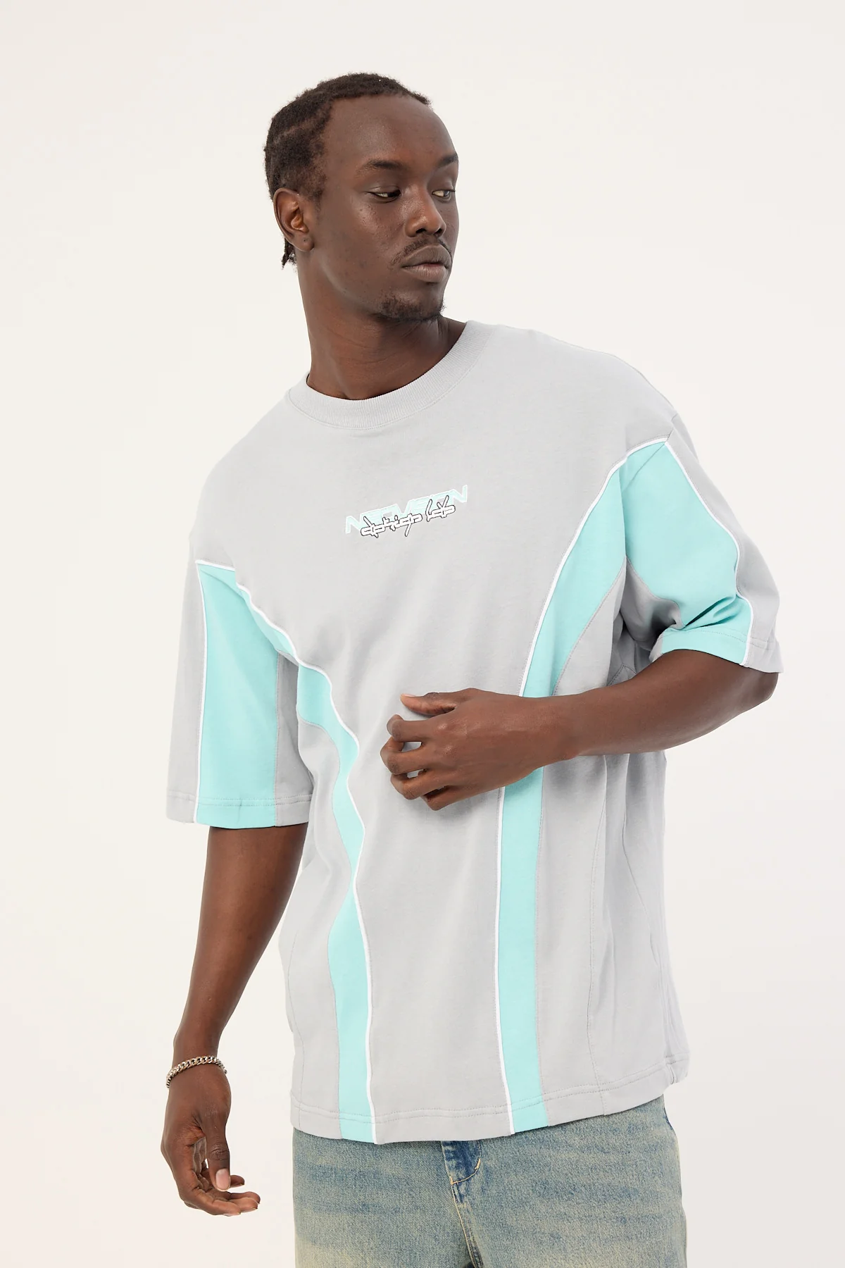 Neovision Synchronize Oversize Super Heavy Tee Ice Grey/Aqua - Image 3