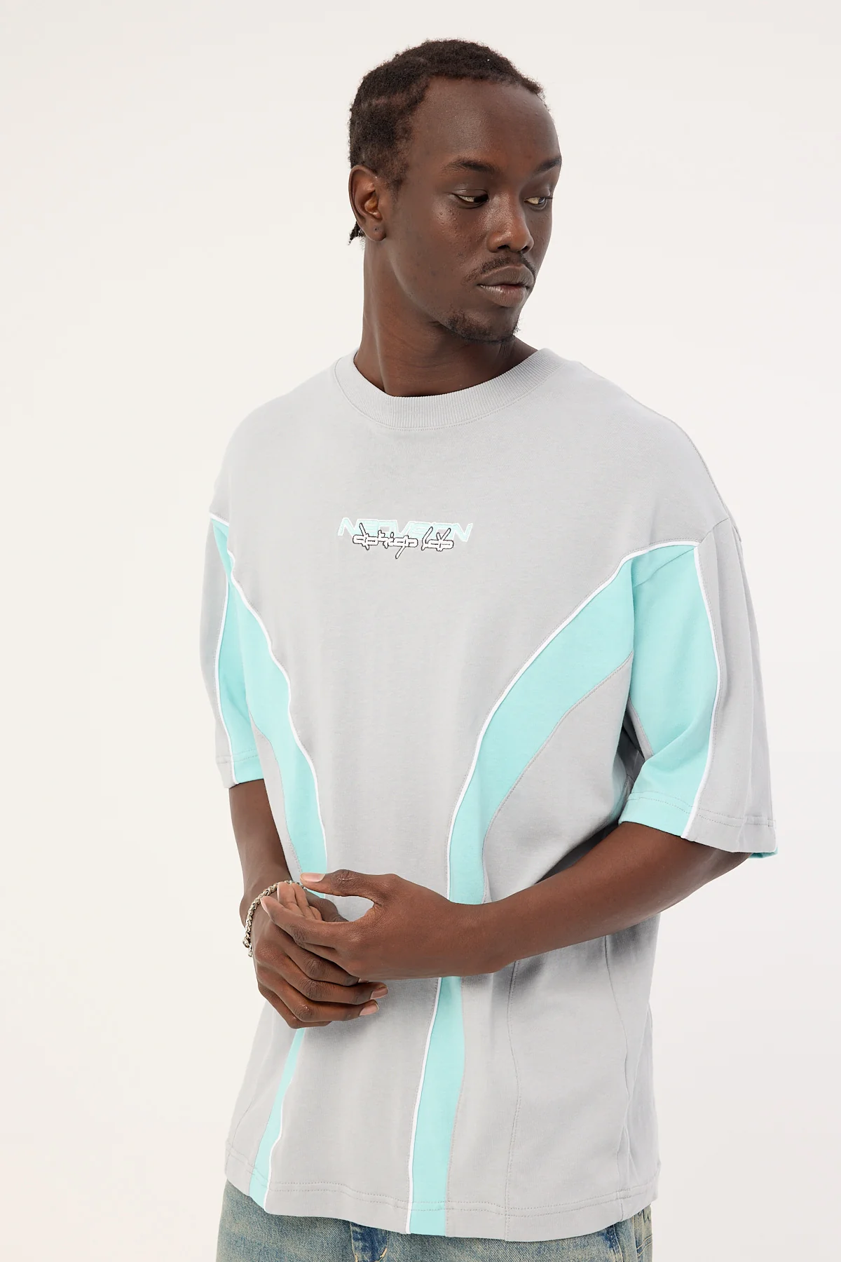 Neovision Synchronize Oversize Super Heavy Tee Ice Grey/Aqua - Image 4