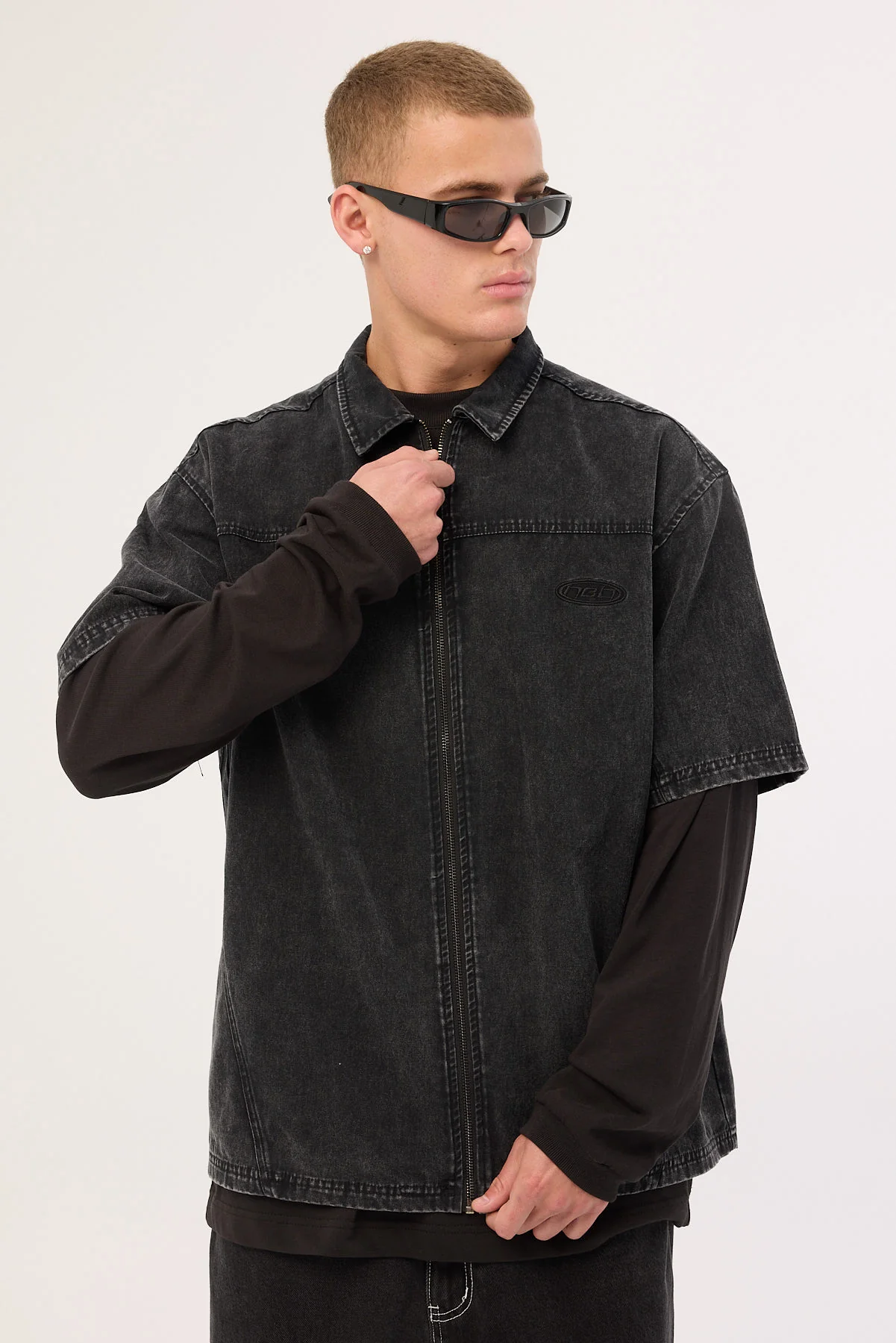 Neovision Systematic Zip Through Shirt Acid Wash Black