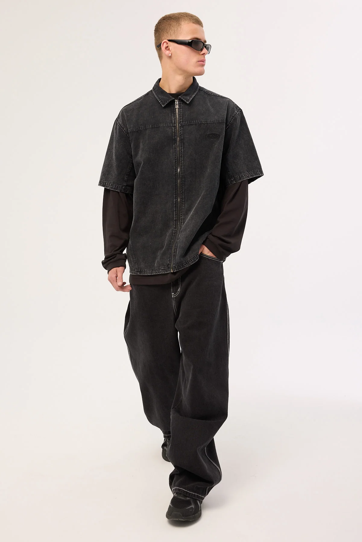 Neovision Systematic Zip Through Shirt Acid Wash Black - Image 2