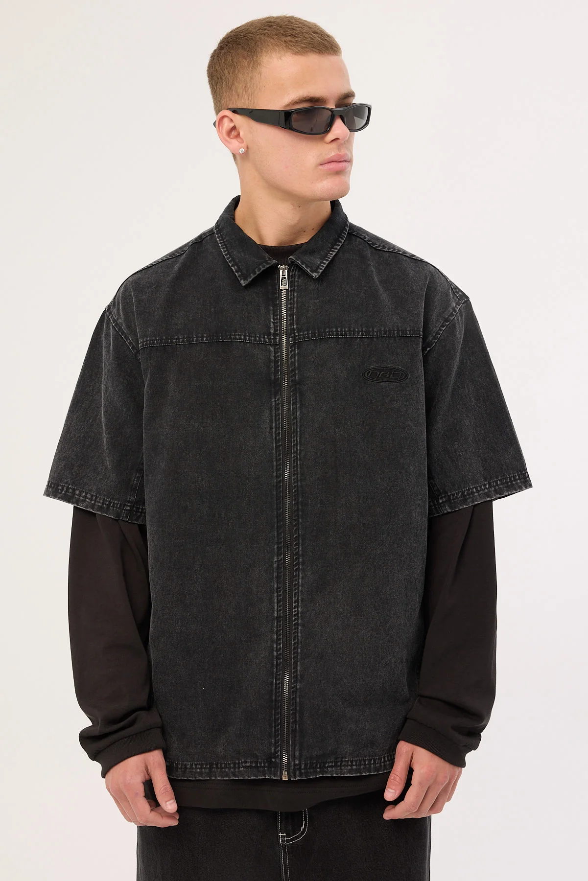 Neovision Systematic Zip Through Shirt Acid Wash Black - Image 3