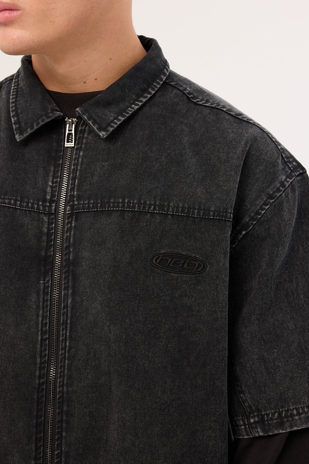 Neovision Systematic Zip Through Shirt Acid Wash Black - Image 4