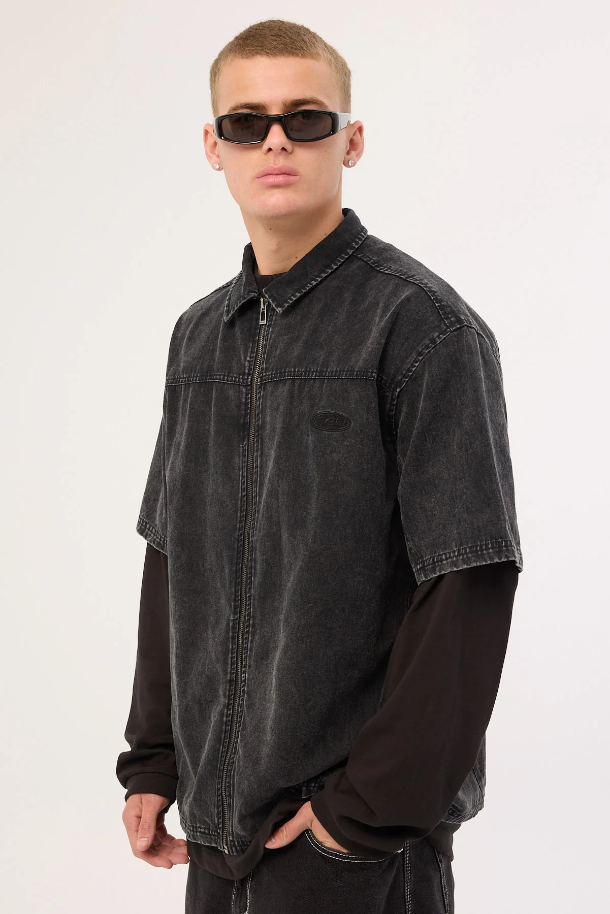 Neovision Systematic Zip Through Shirt Acid Wash Black - Image 5