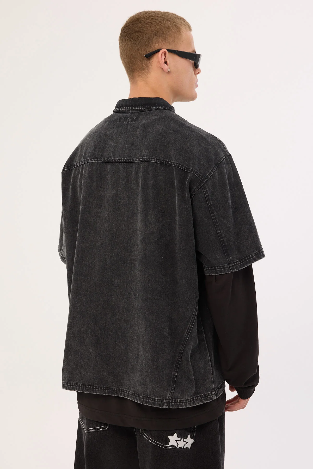 Neovision Systematic Zip Through Shirt Acid Wash Black - Image 6