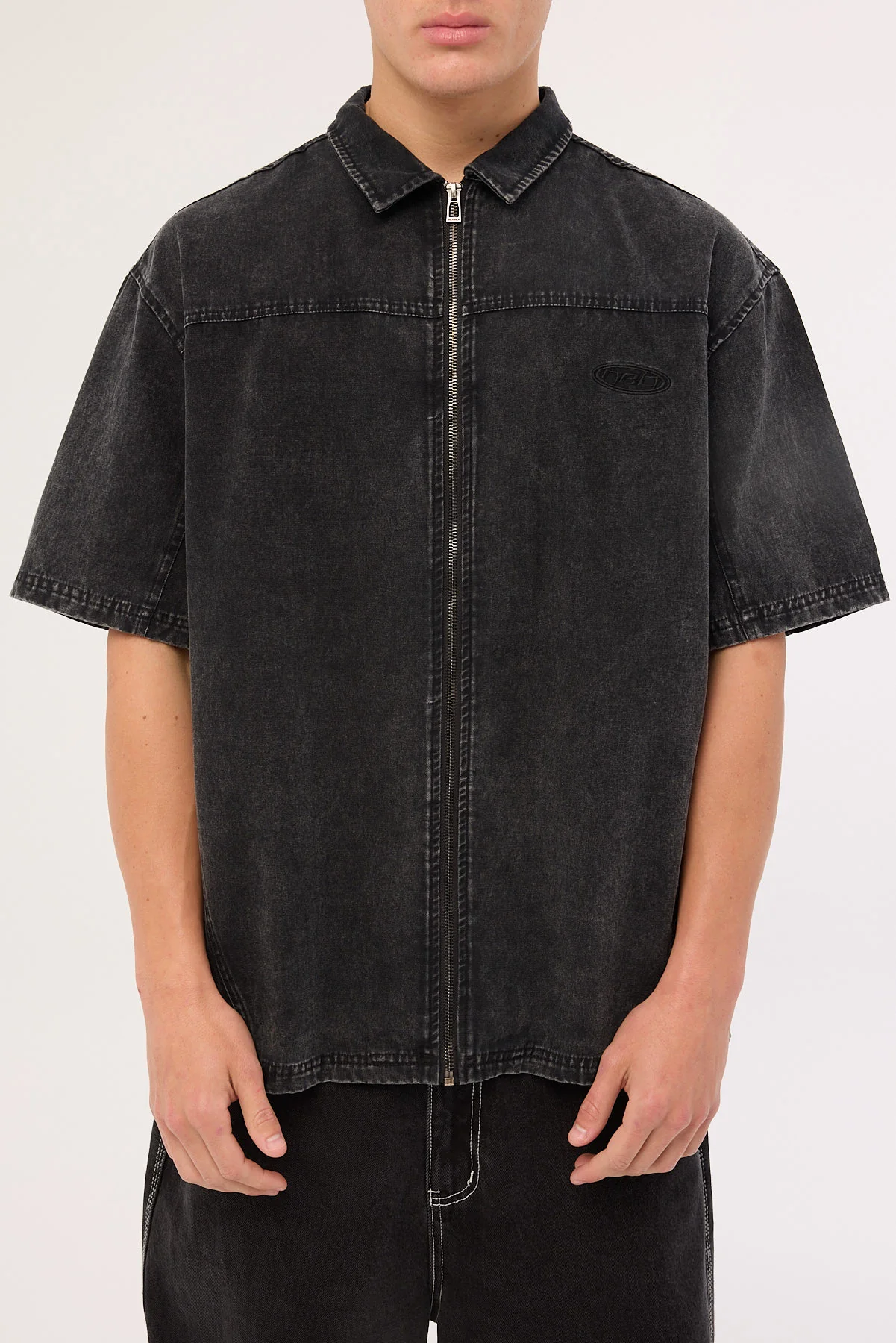 Neovision Systematic Zip Through Shirt Acid Wash Black - Image 7