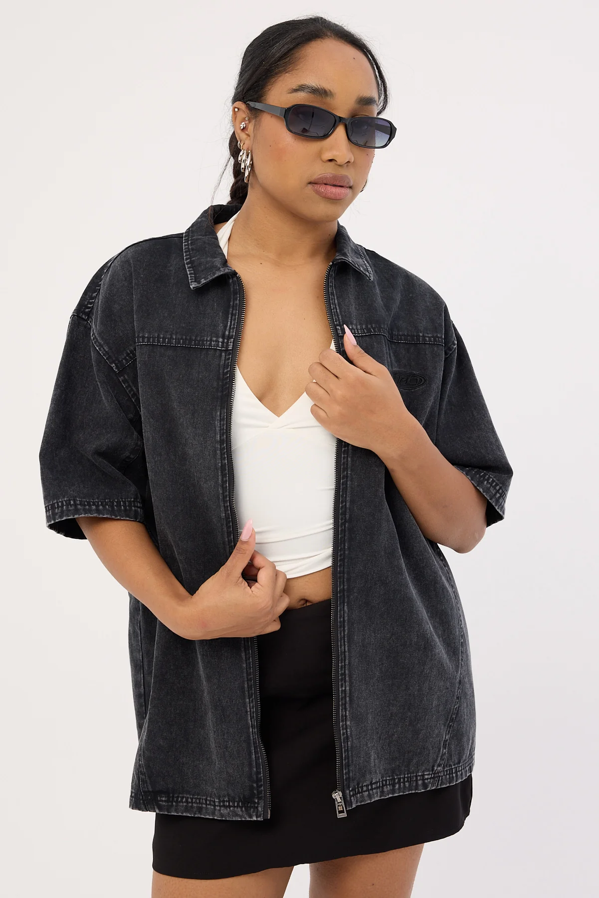 Neovision Systematic Zip Through Shirt Acid Wash Black - Image 9