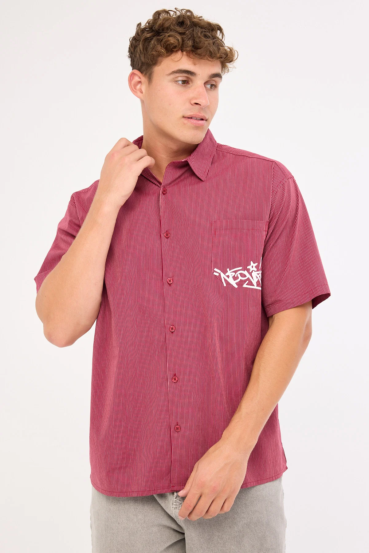 Neovision Tagger Oversize Shirt Burgundy/White Stripe - Image 3