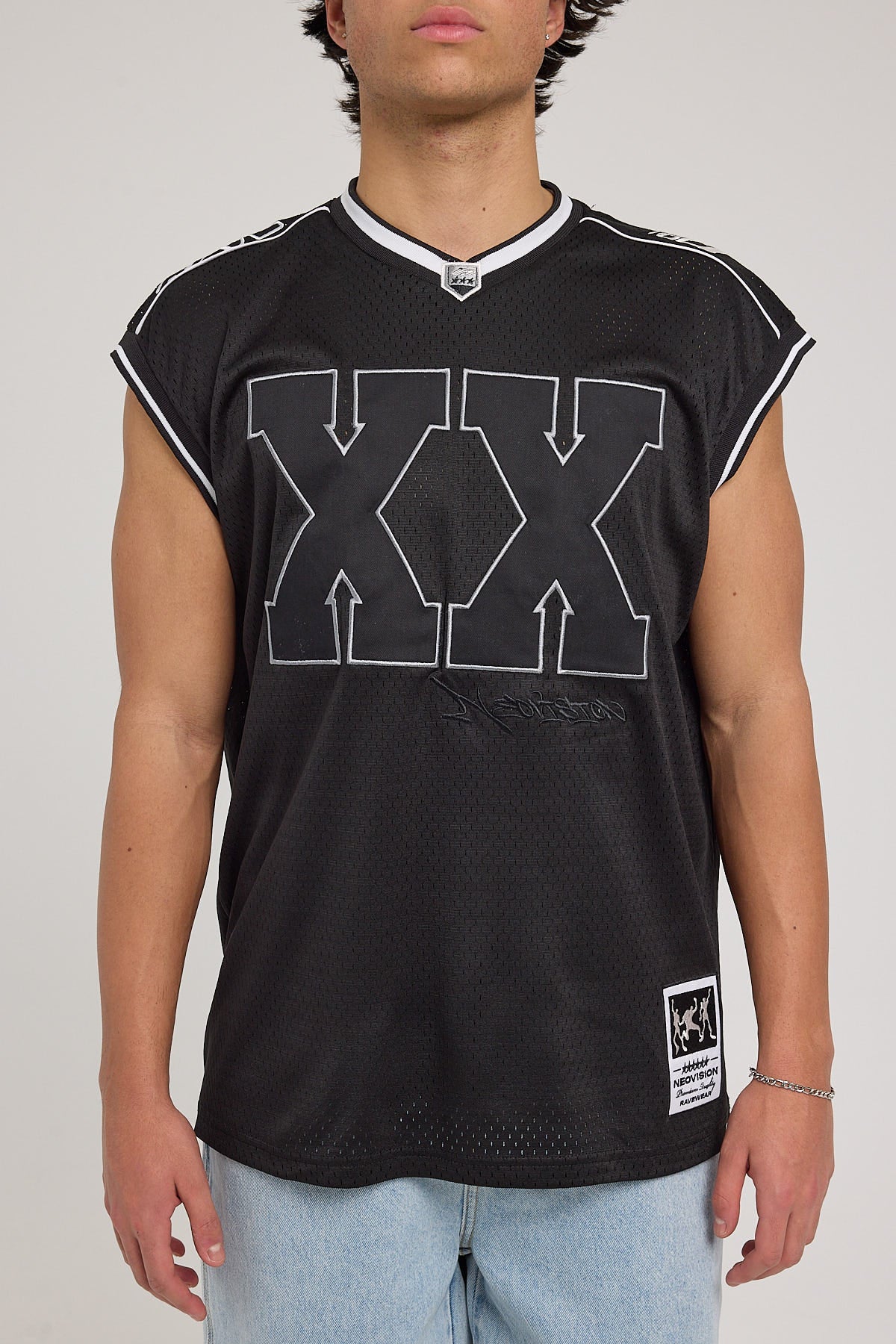 Neovision Touchdown V Neck Jersey Singlet Black - Image 10