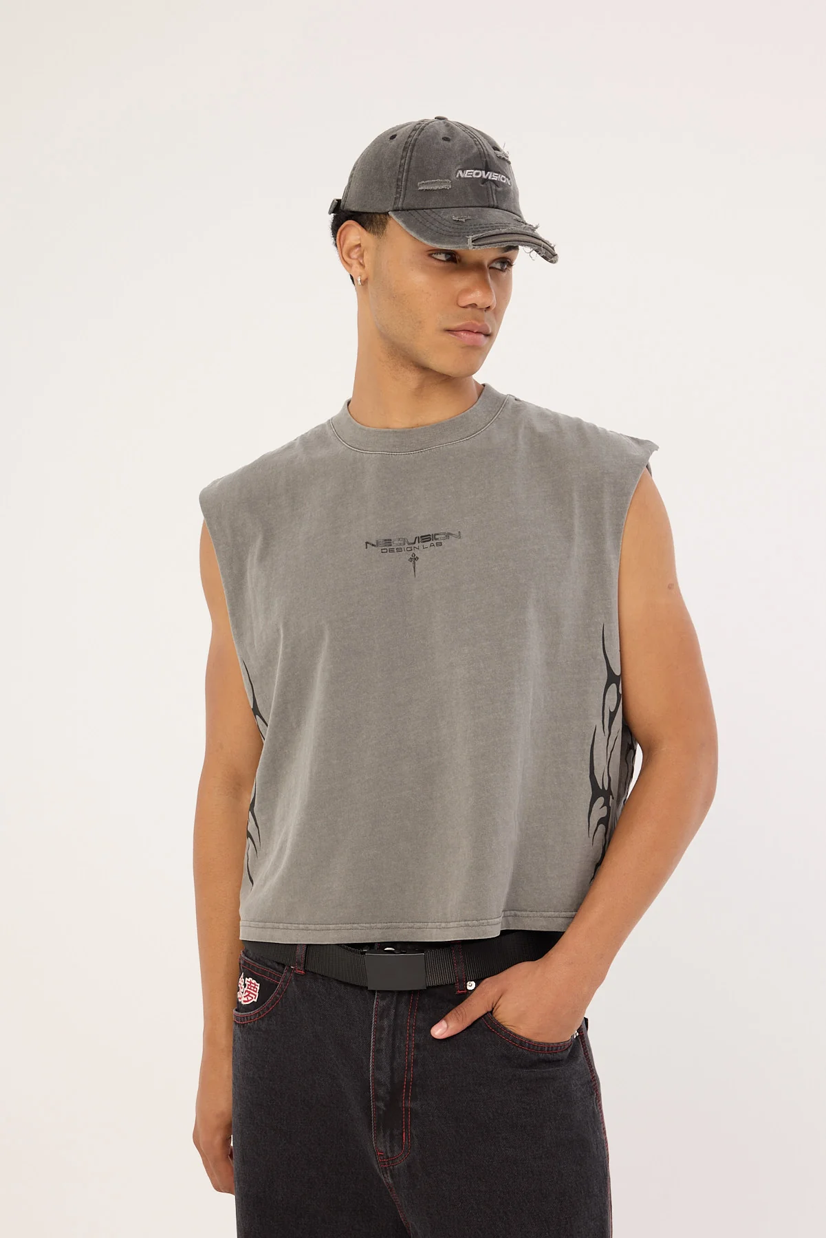 Neovision Tribal Cropped Muscle Tank Acid Grey