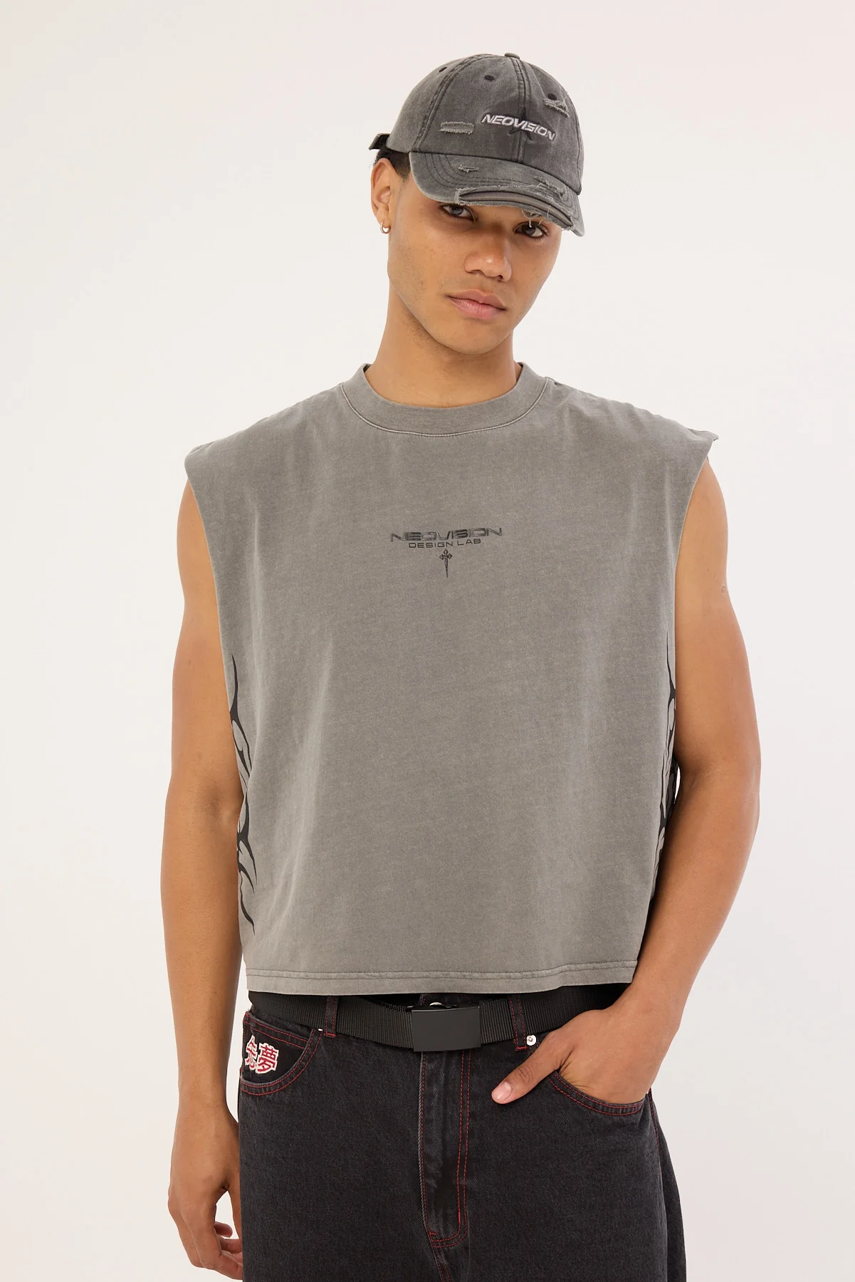 Neovision Tribal Cropped Muscle Tank Acid Grey - Image 5