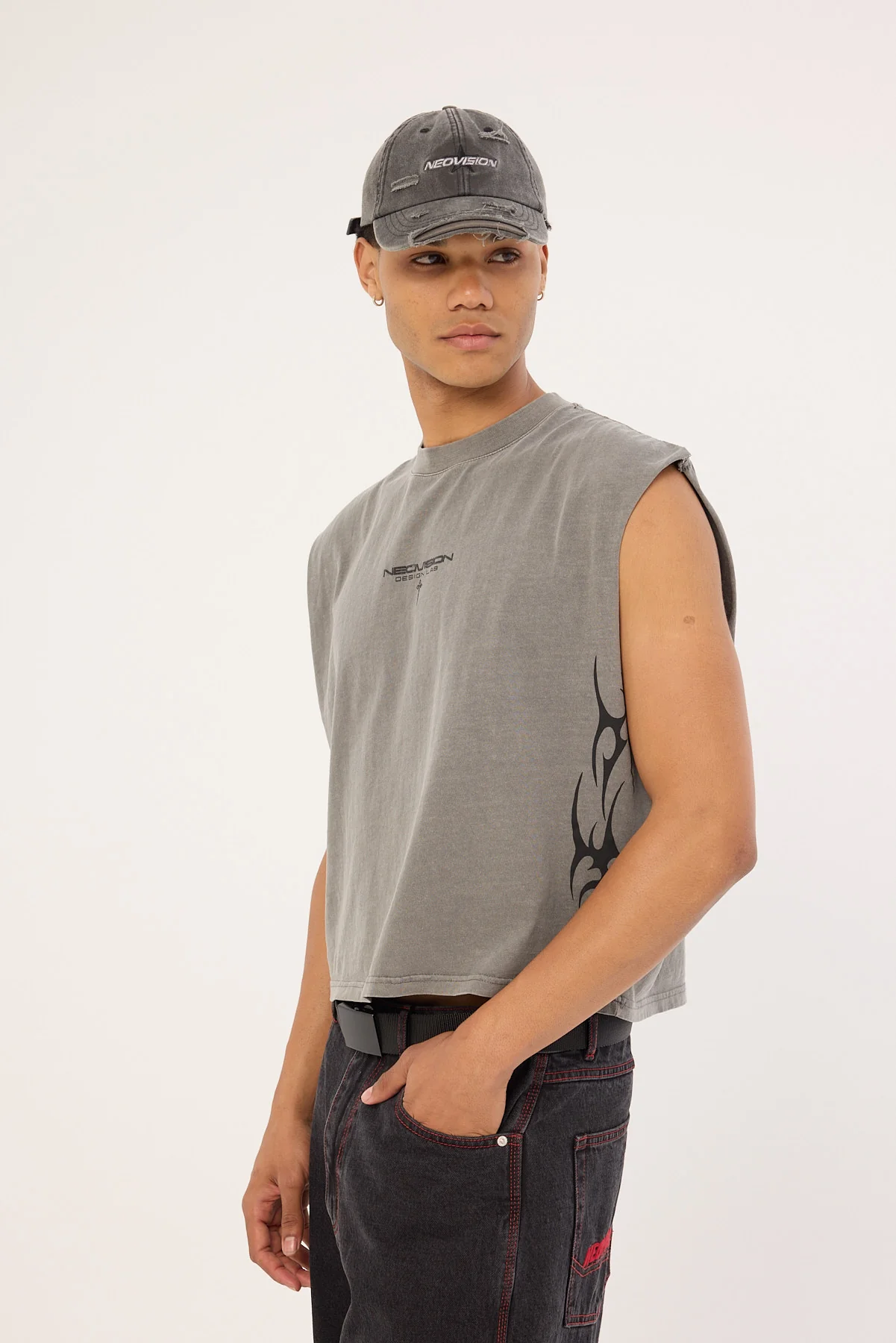 Neovision Tribal Cropped Muscle Tank Acid Grey - Image 6
