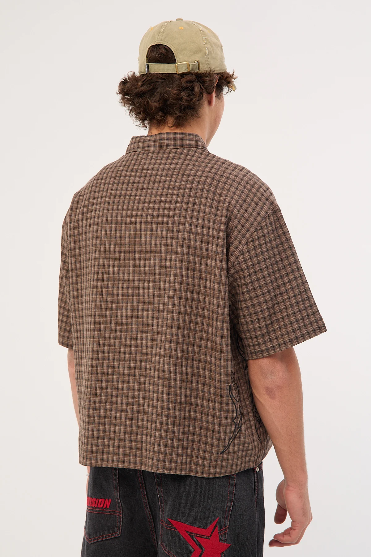 Neovision Tribal Oversize Cropped Shirt Brown Check - Image 8